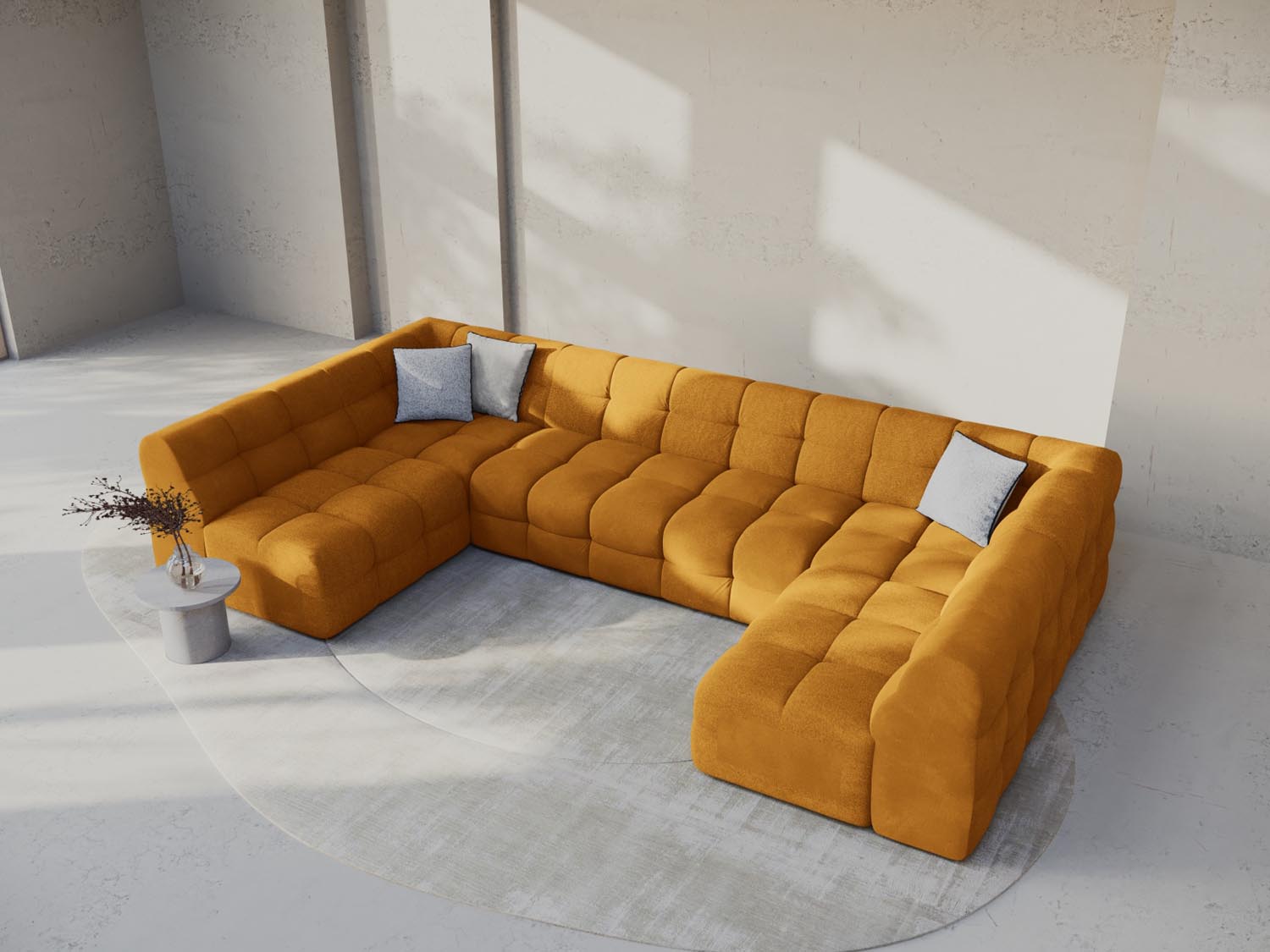 Erleben Sie das Kendal Velour Panoramic Sofa 7 Sitzer von Micadoni – elegantes Design, viel Platz und höchsten Komfort für Ihr Wohnzimmer.