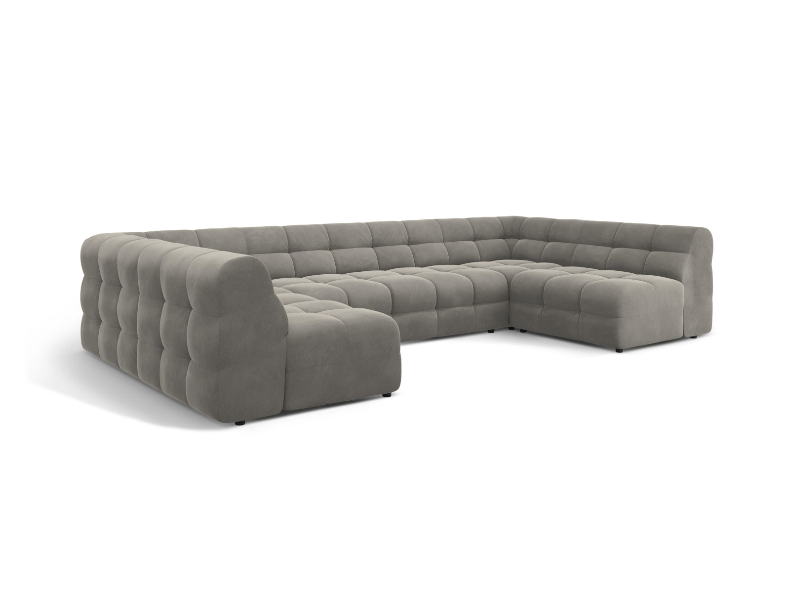 Modernes Kendal Velour Panoramic Sofa in edlem Dunkelgrau, großzügiger 7-Sitzer von Micadoni, ideal für gemütliche Zusammenkünfte.
