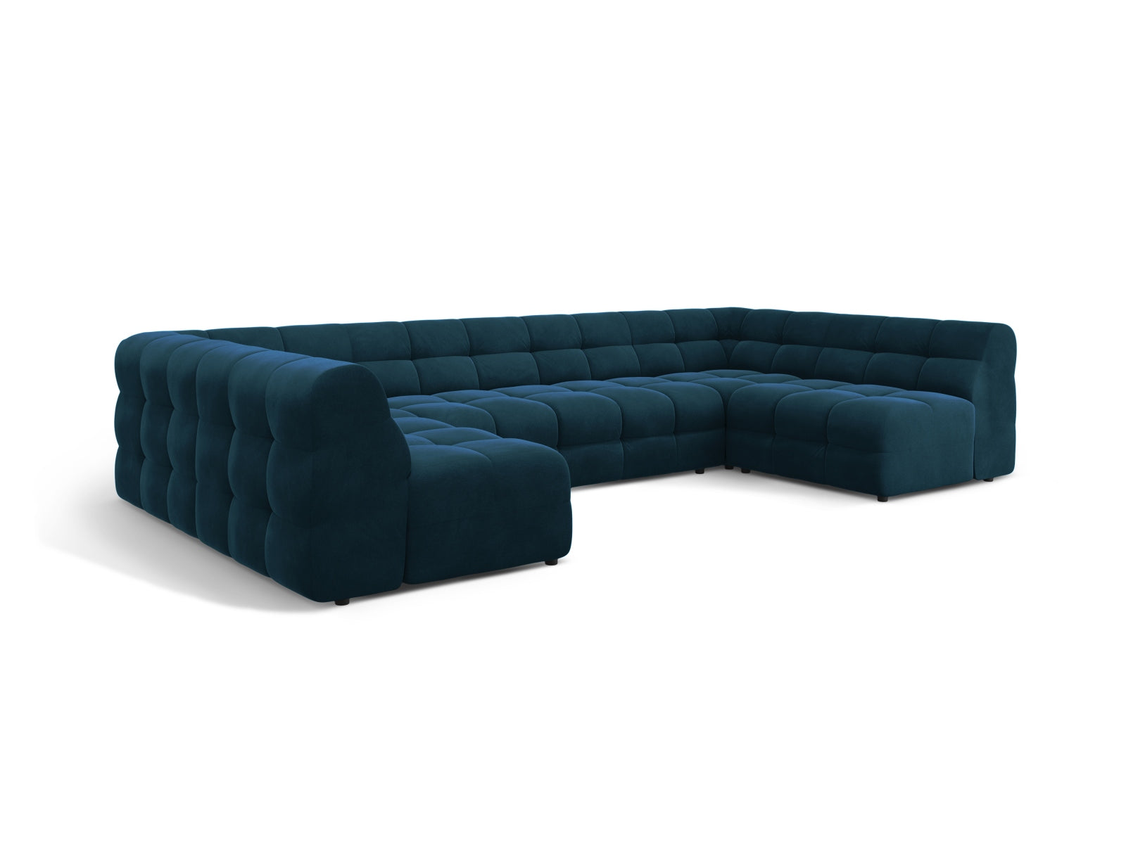 Luxuriöses Kendal Velour Panoramic Sofa in tiefem Blau, 7-Sitzer, perfekt für moderne Wohnzimmer und gesellige Abende, von Micadoni.