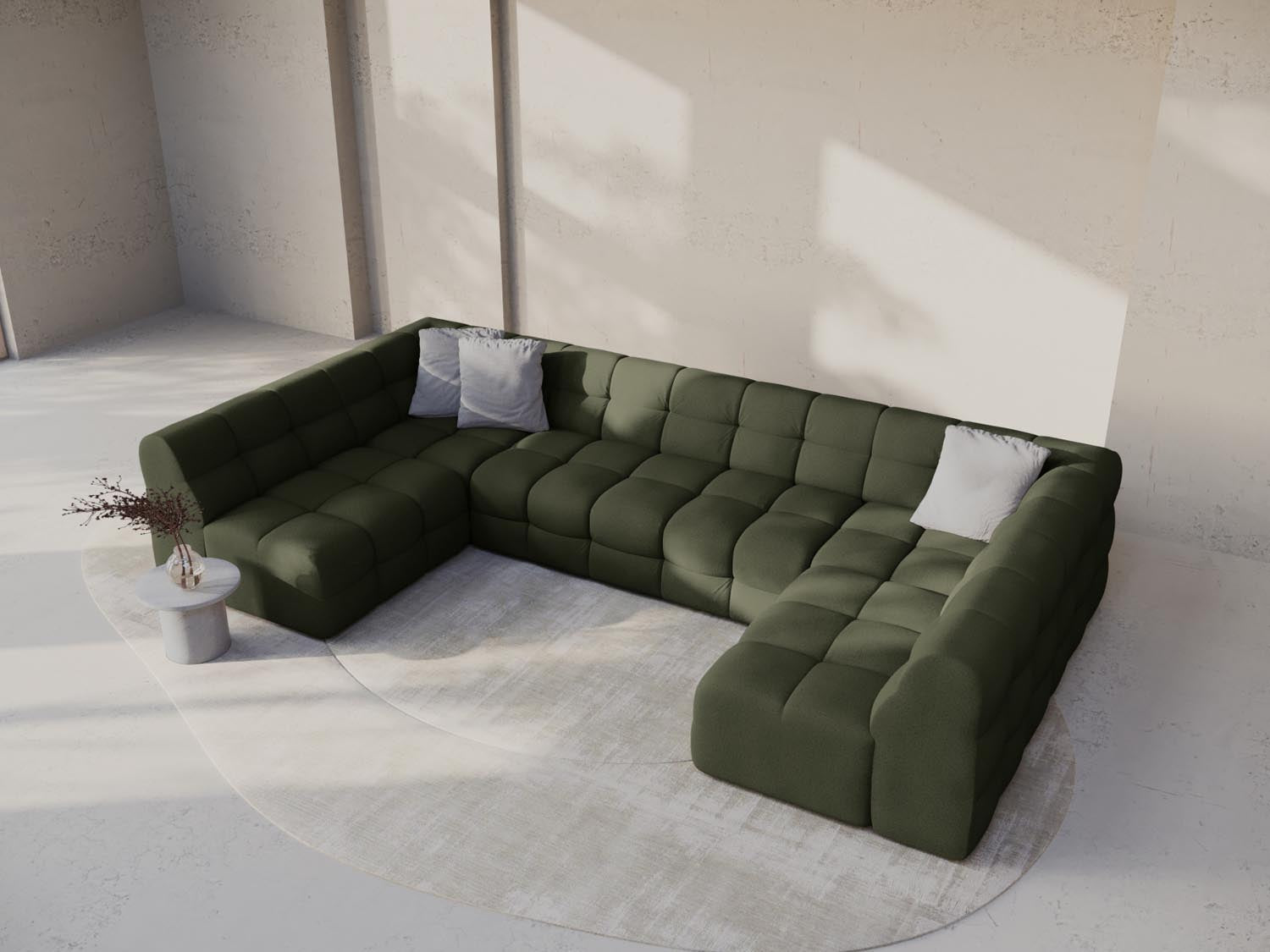 Elegantes Kendal Panoramic Sofa für 7 Personen in Amazon Green-Ottawa, stilvoll und modern, ideal für jedes Wohnzimmer.