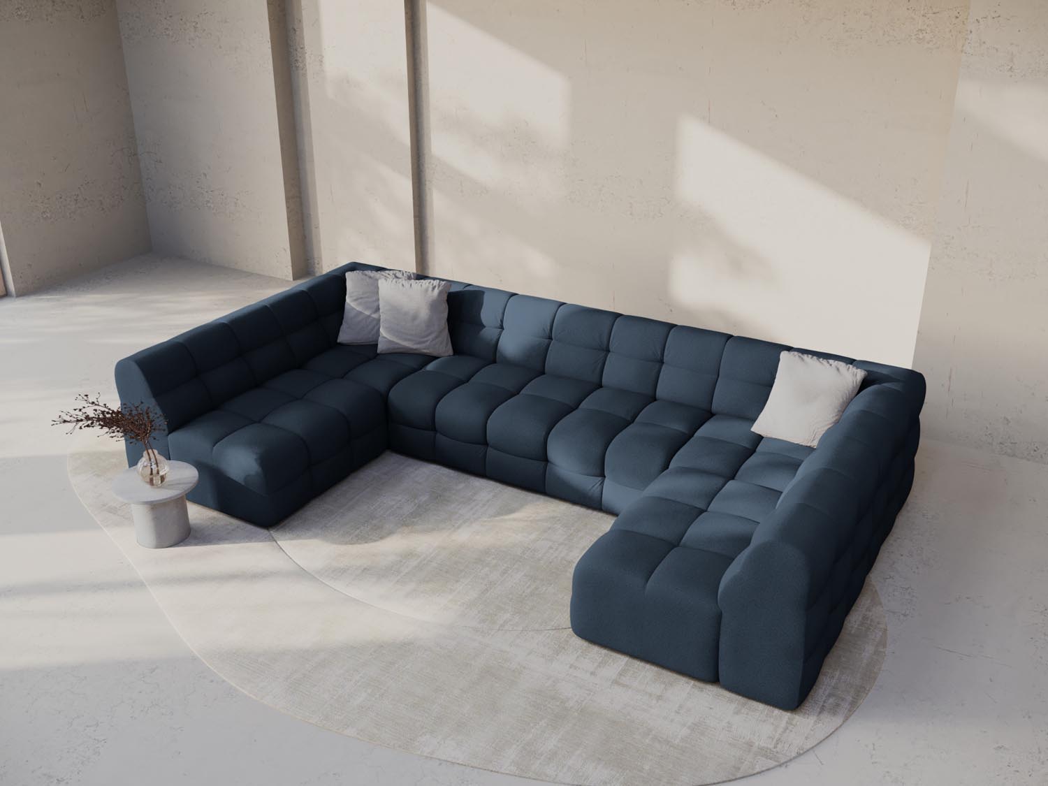 Elegantes Kendal Panoramic Ecksofa für 7 Personen in tiefem Navy Blau, stilvoll und modern, ideal für jedes Wohnzimmer.