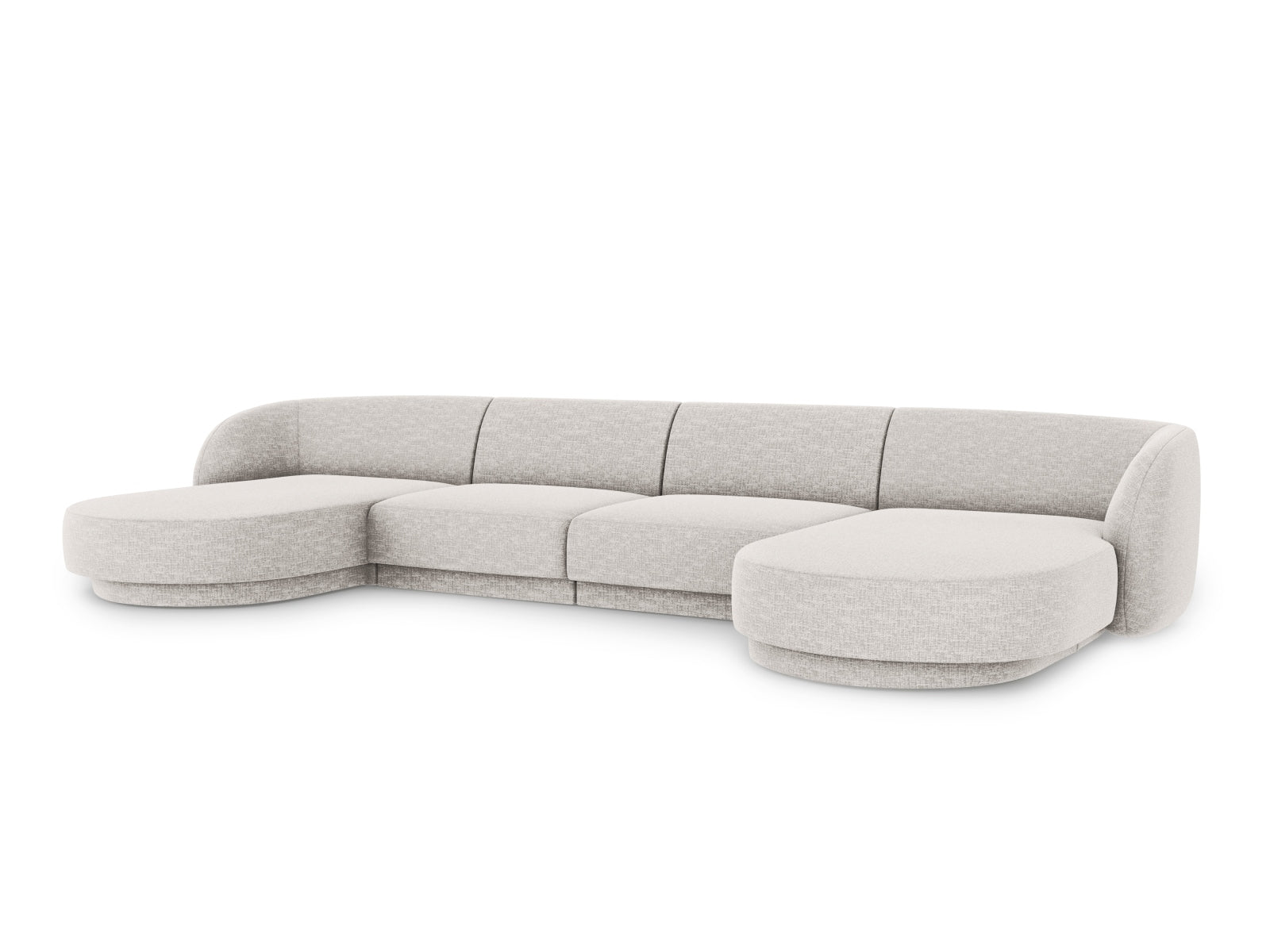 Elegantes Miley Panoramic Sofa für 5 Personen in hellem Grau, ideal für stilvolle Wohnräume und gemütliche Abende.