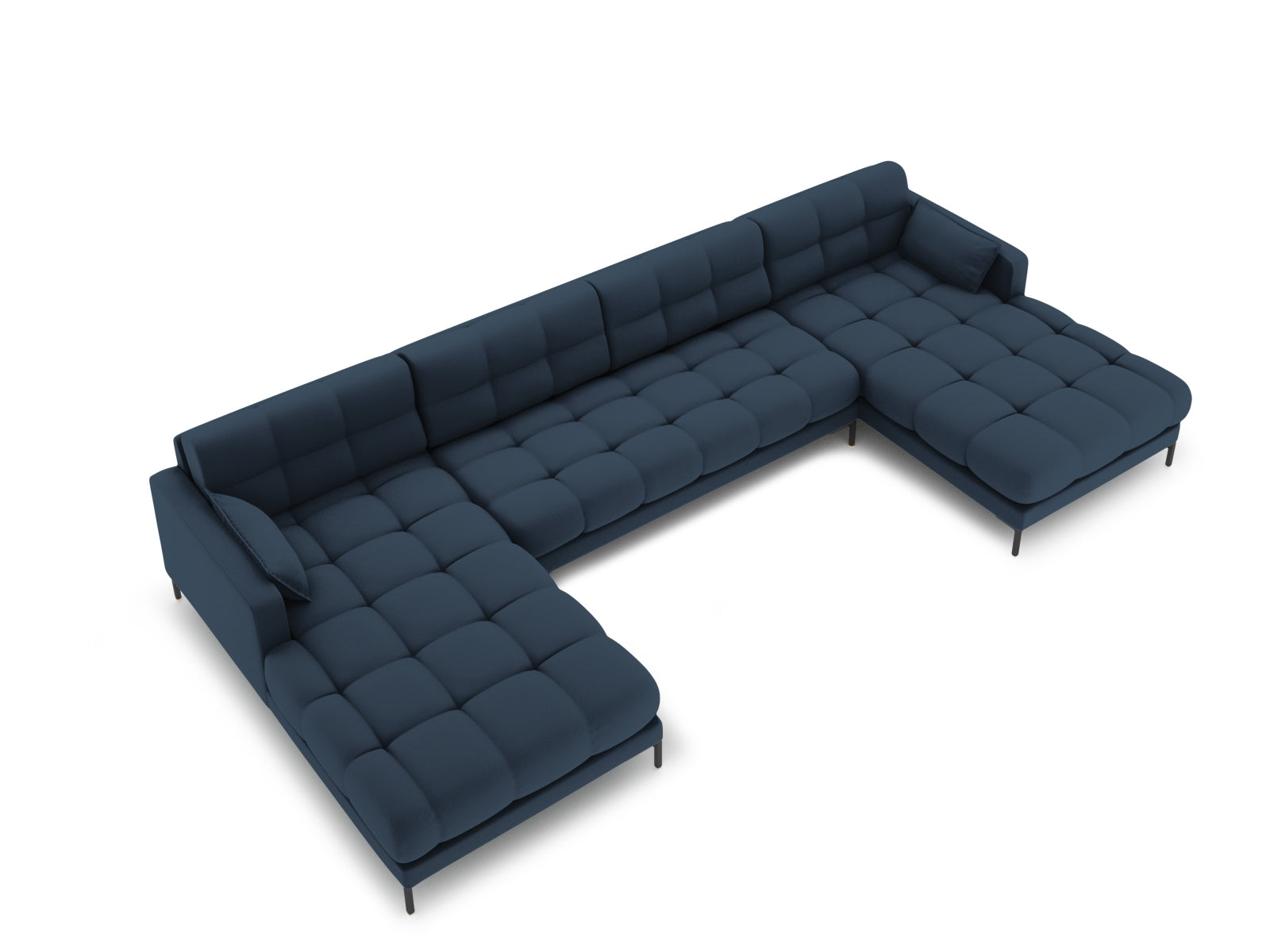 Elegantes Mamaia Panoramic Sofa für 6 Personen in stilvollem Blau und Schwarz, ideal für moderne Wohnräume.