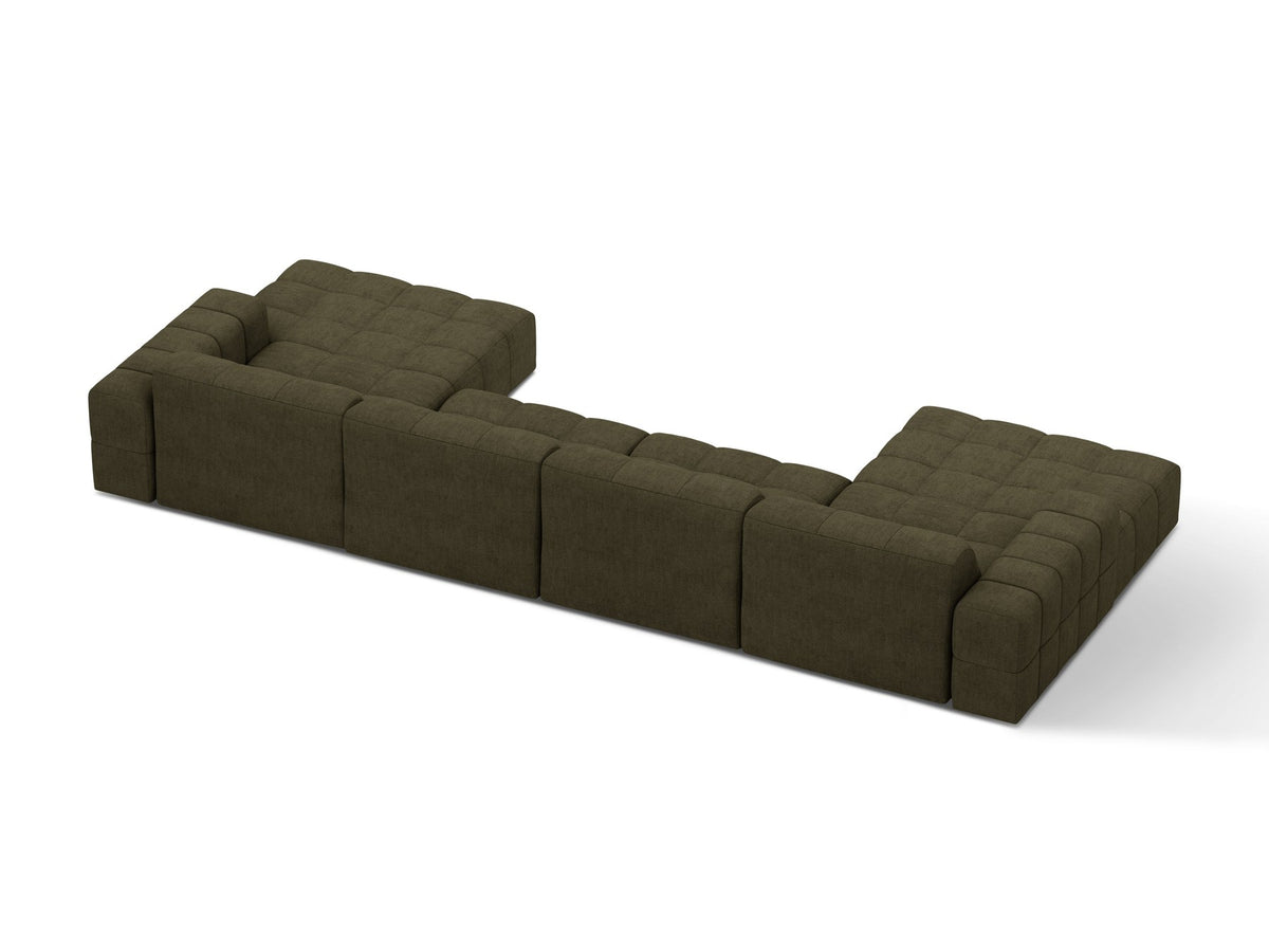Panoramasofa Jennifer von Micadoni in leichtem Beige, grosses Ecksofa mit Stoffbezug Bluvel 22 und schwarzen Kunststoffbeinen.