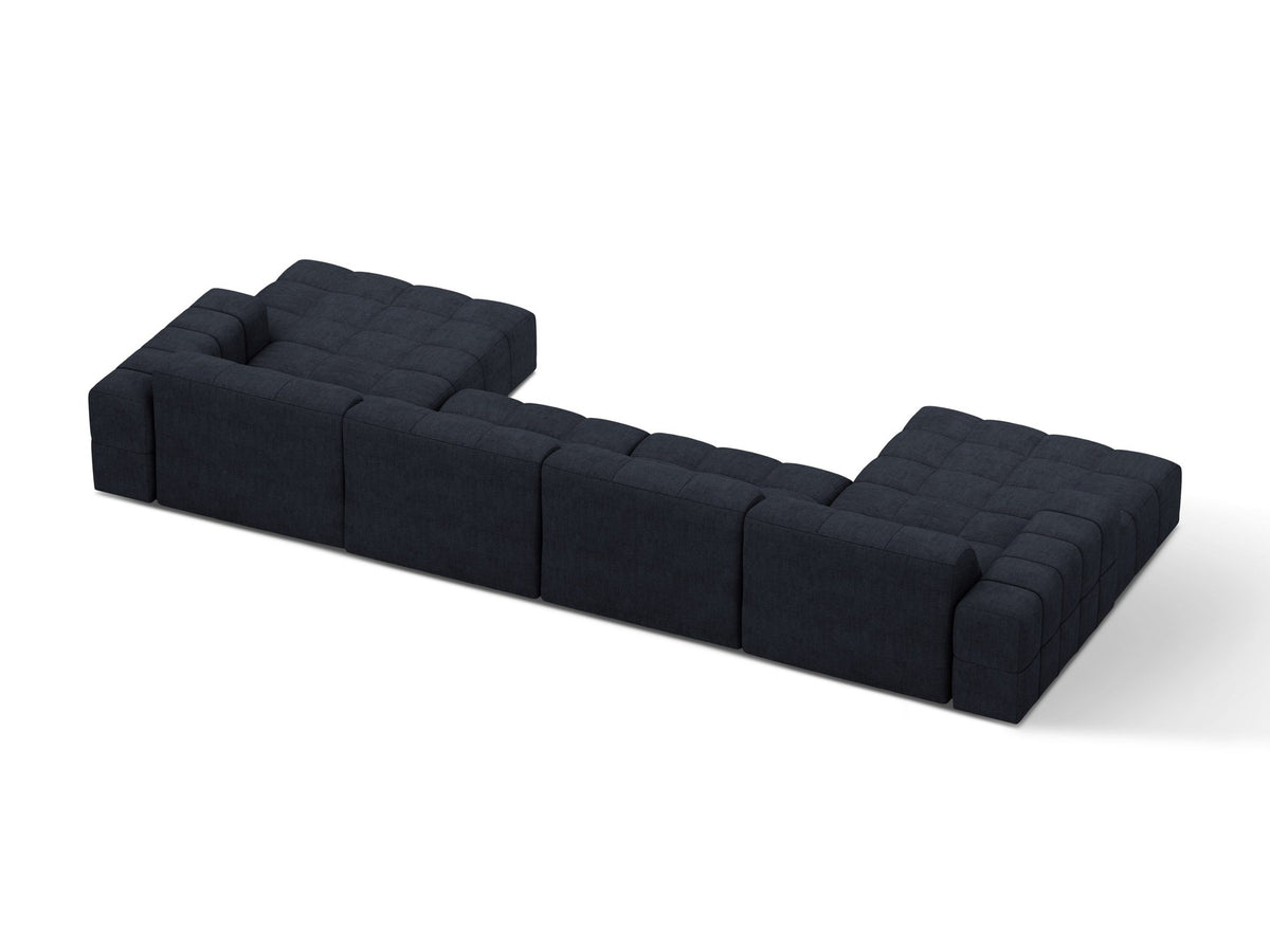Panoramasofa Jennifer von Micadoni in leichtem Beige, grosses Ecksofa mit Stoffbezug Bluvel 22 und schwarzen Kunststoffbeinen.