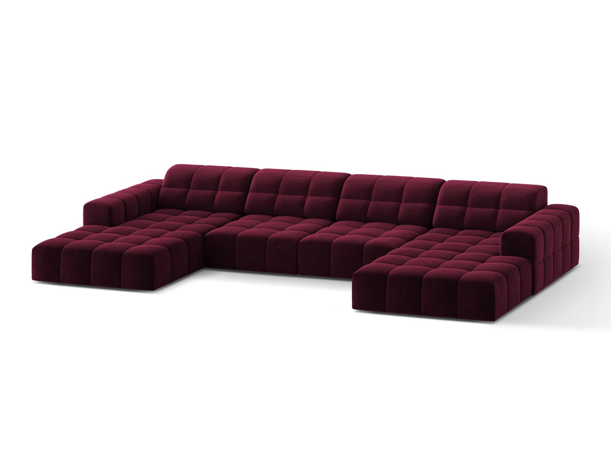 Panoramasofa Jennifer von Micadoni in leichtem Beige, grosses Ecksofa mit Stoffbezug Bluvel 22 und schwarzen Kunststoffbeinen.