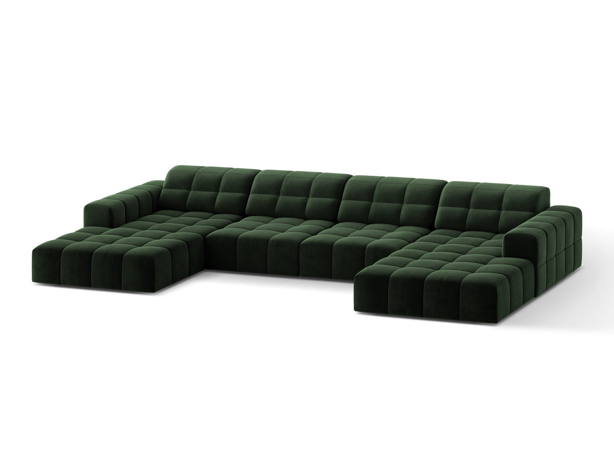 Panoramasofa Jennifer von Micadoni in leichtem Beige, grosses Ecksofa mit Stoffbezug Bluvel 22 und schwarzen Kunststoffbeinen.