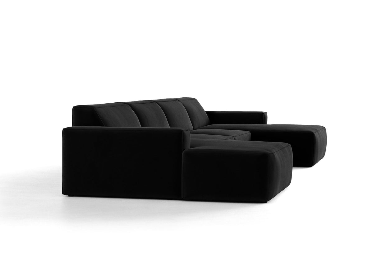 Modulares Panoramasofa Jodie von Micadoni, Ecksofa in Leichtes Beige mit Samtbezug Venus und schwarzen Kunststoffbeinen