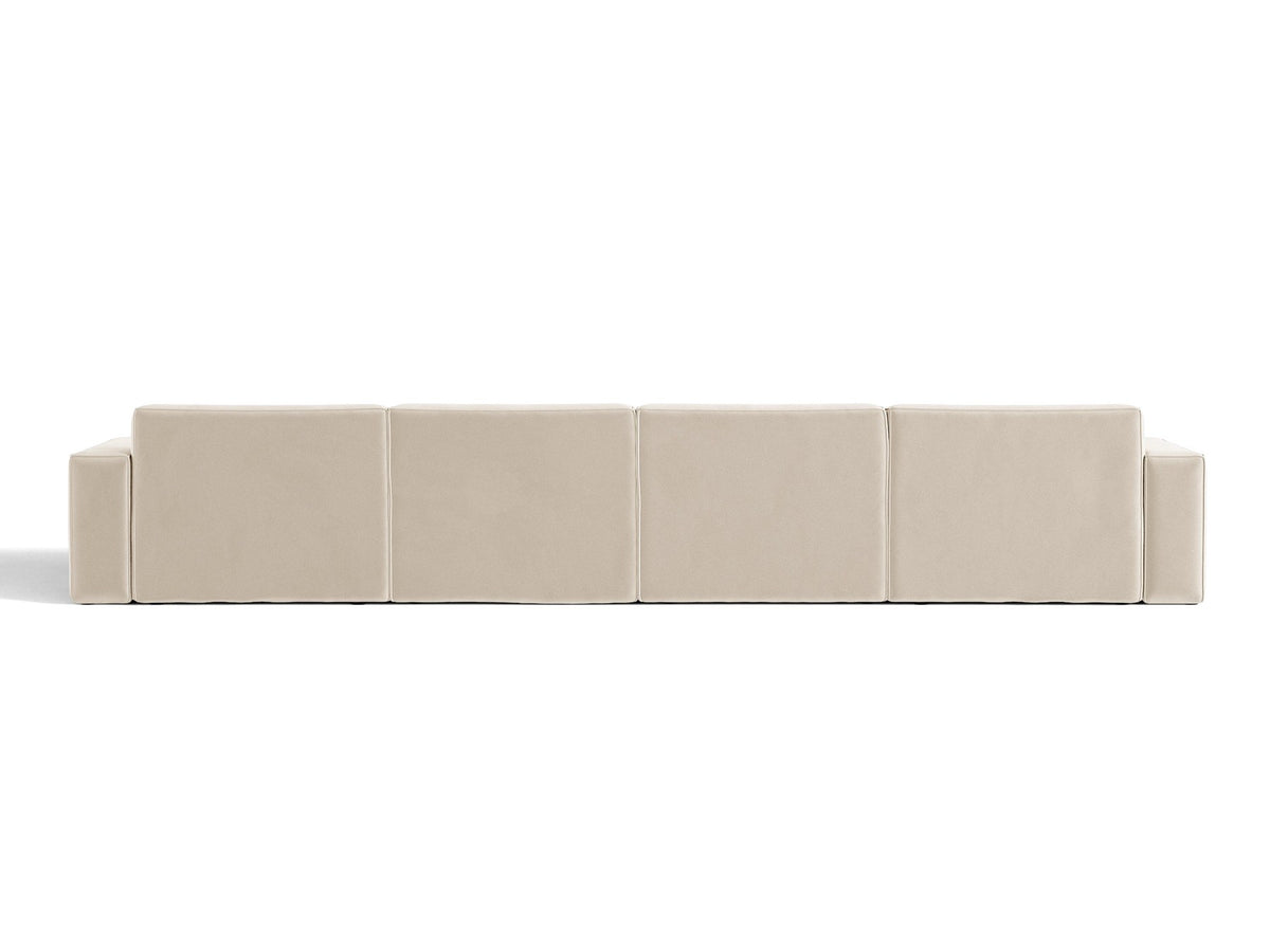 Modulares Panoramasofa Jodie von Micadoni, Ecksofa in Leichtes Beige mit Samtbezug Venus und schwarzen Kunststoffbeinen