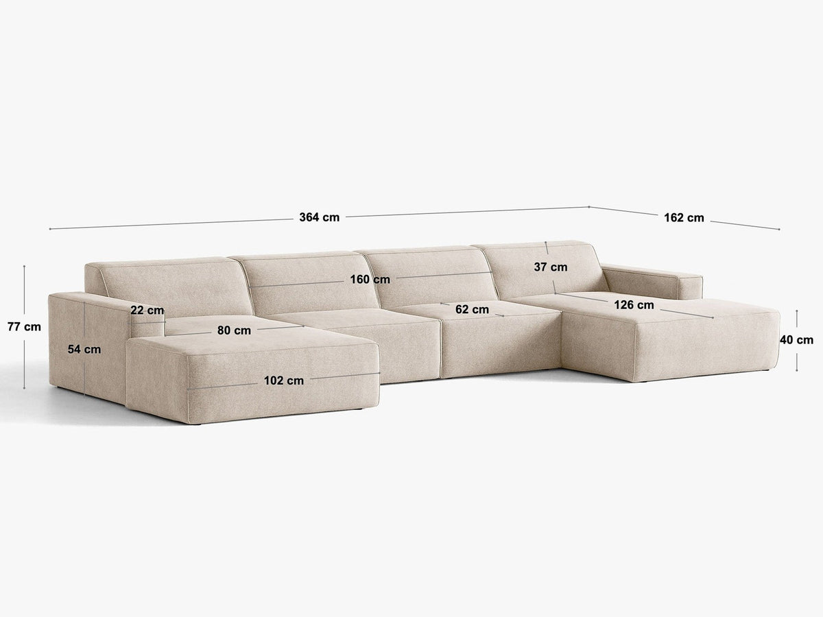 Modulares Panoramasofa Jodie von Micadoni, Ecksofa in Leichtes Beige mit Samtbezug Venus und schwarzen Kunststoffbeinen