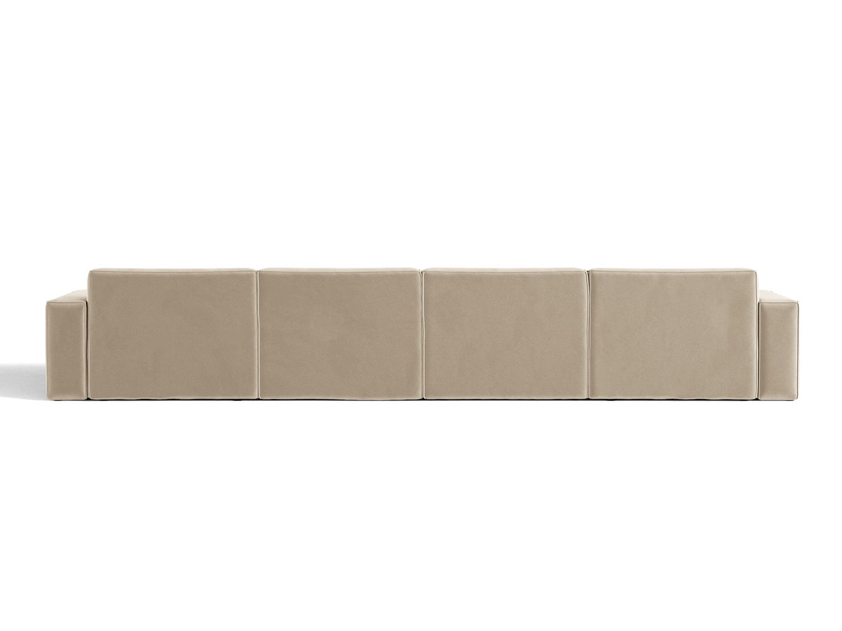 Modulares Panoramasofa Jodie von Micadoni, Ecksofa in Leichtes Beige mit Samtbezug Venus und schwarzen Kunststoffbeinen