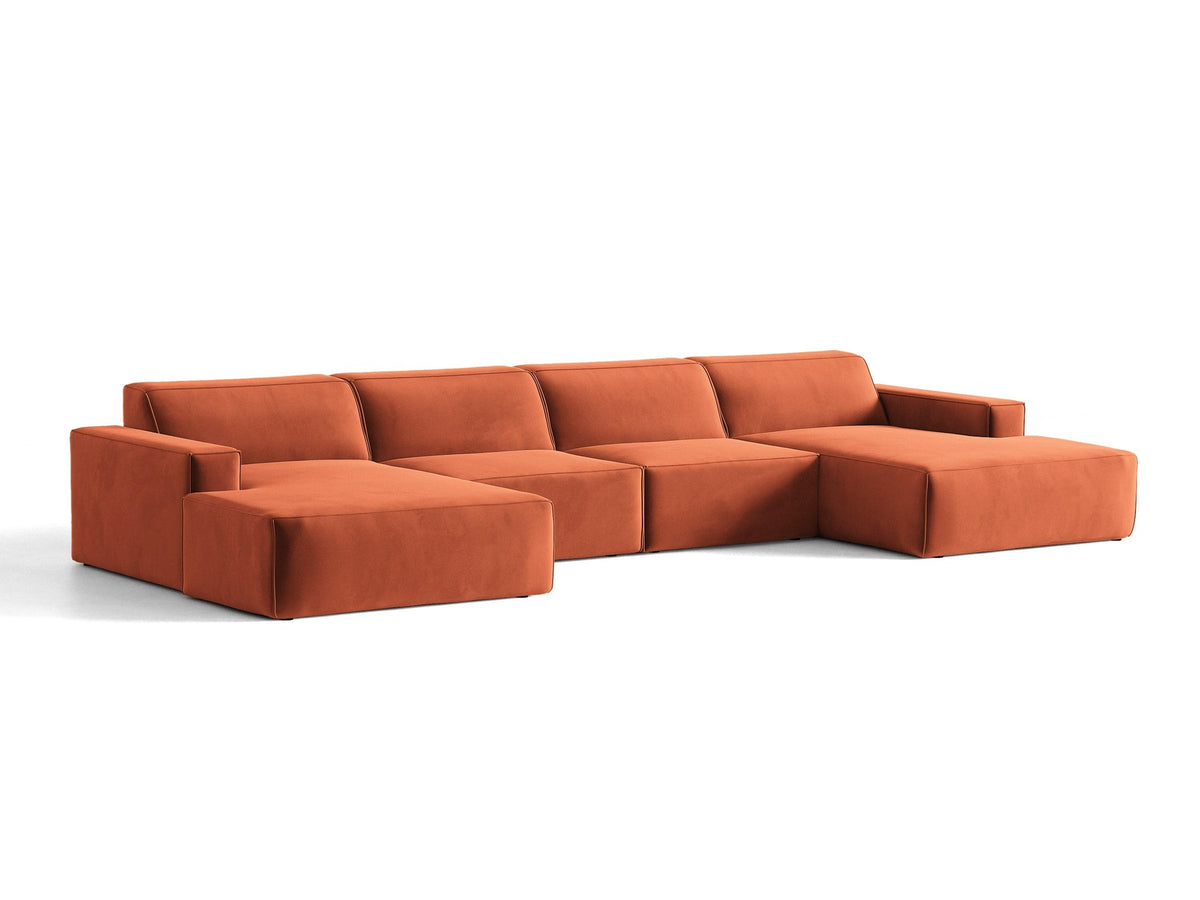 Modulares Panoramasofa Jodie von Micadoni, Ecksofa in Leichtes Beige mit Samtbezug Venus und schwarzen Kunststoffbeinen
