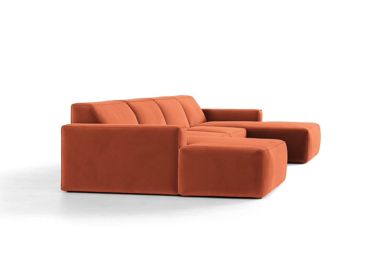 Modulares Panoramasofa Jodie von Micadoni, Ecksofa in Leichtes Beige mit Samtbezug Venus und schwarzen Kunststoffbeinen