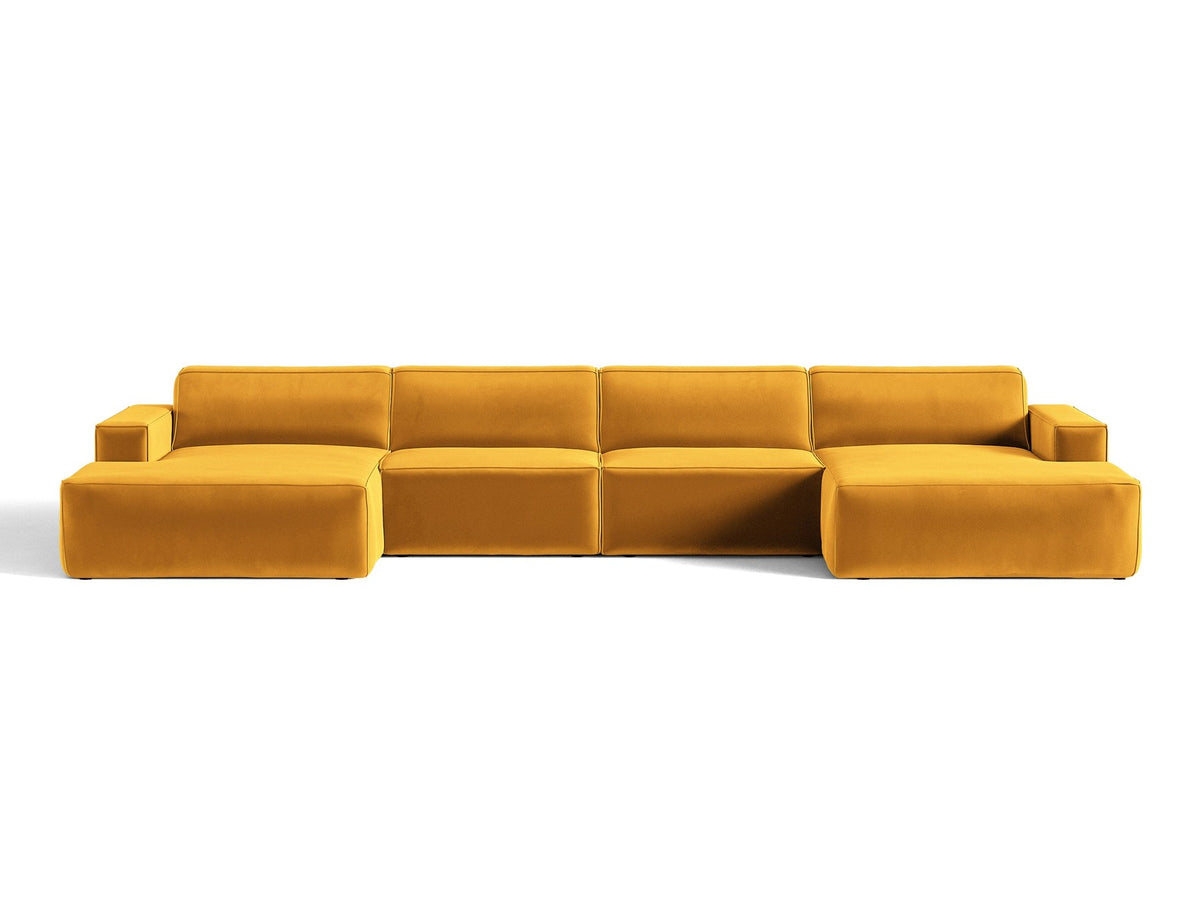 Modulares Panoramasofa Jodie von Micadoni, Ecksofa in Leichtes Beige mit Samtbezug Venus und schwarzen Kunststoffbeinen