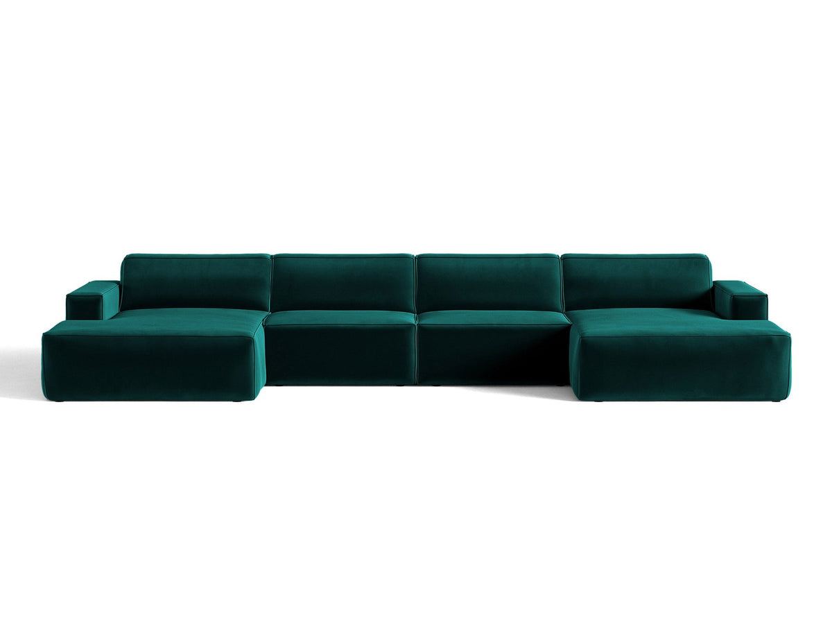 Modulares Panoramasofa Jodie von Micadoni, Ecksofa in Leichtes Beige mit Samtbezug Venus und schwarzen Kunststoffbeinen