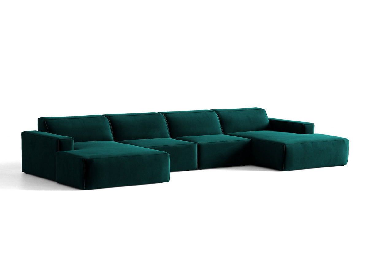 Modulares Panoramasofa Jodie von Micadoni, Ecksofa in Leichtes Beige mit Samtbezug Venus und schwarzen Kunststoffbeinen