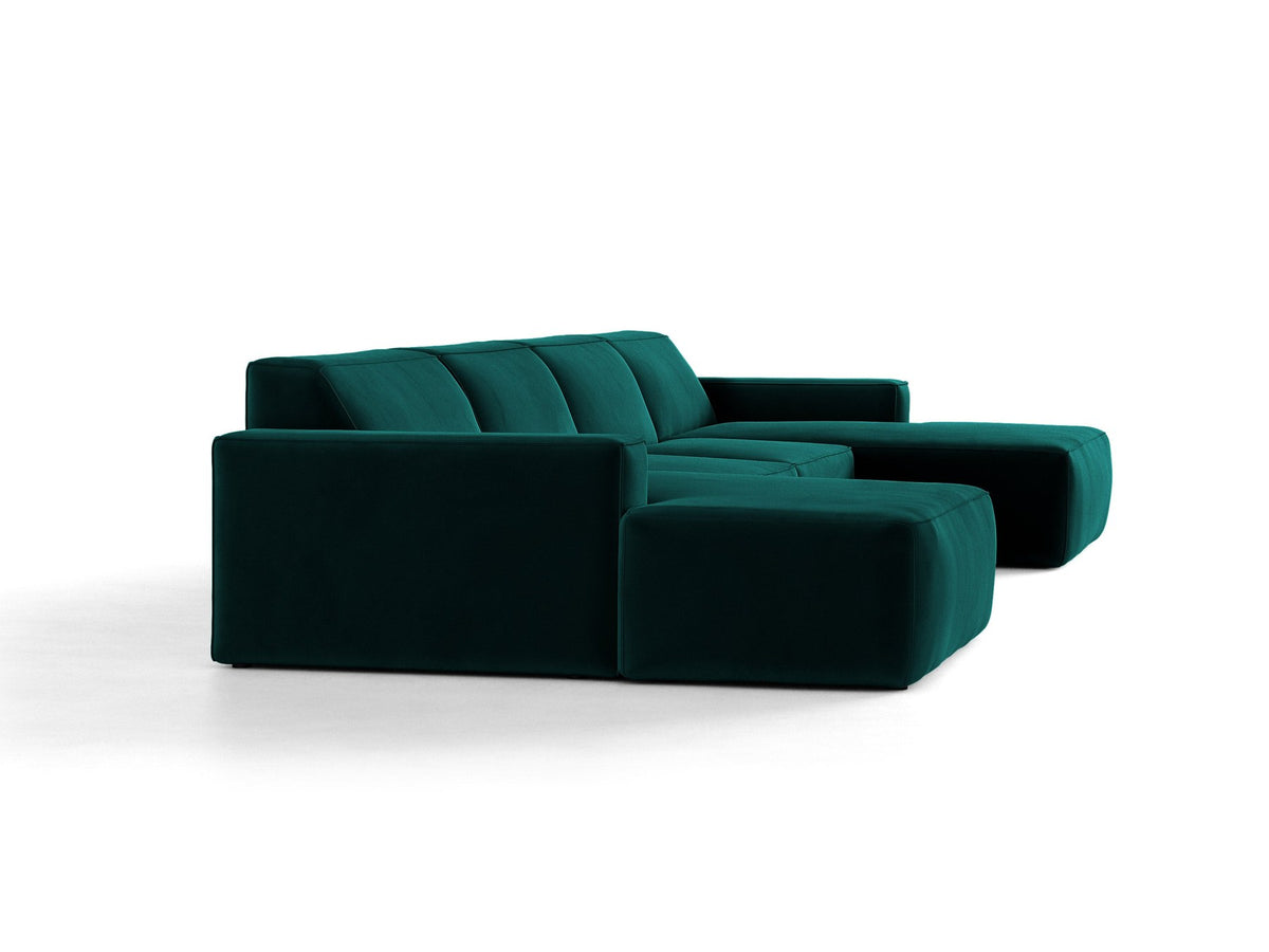 Modulares Panoramasofa Jodie von Micadoni, Ecksofa in Leichtes Beige mit Samtbezug Venus und schwarzen Kunststoffbeinen