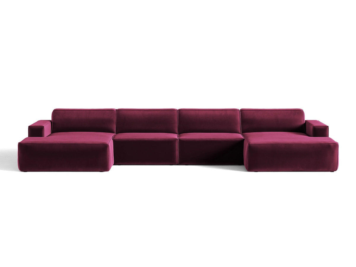 Modulares Panoramasofa Jodie von Micadoni, Ecksofa in Leichtes Beige mit Samtbezug Venus und schwarzen Kunststoffbeinen