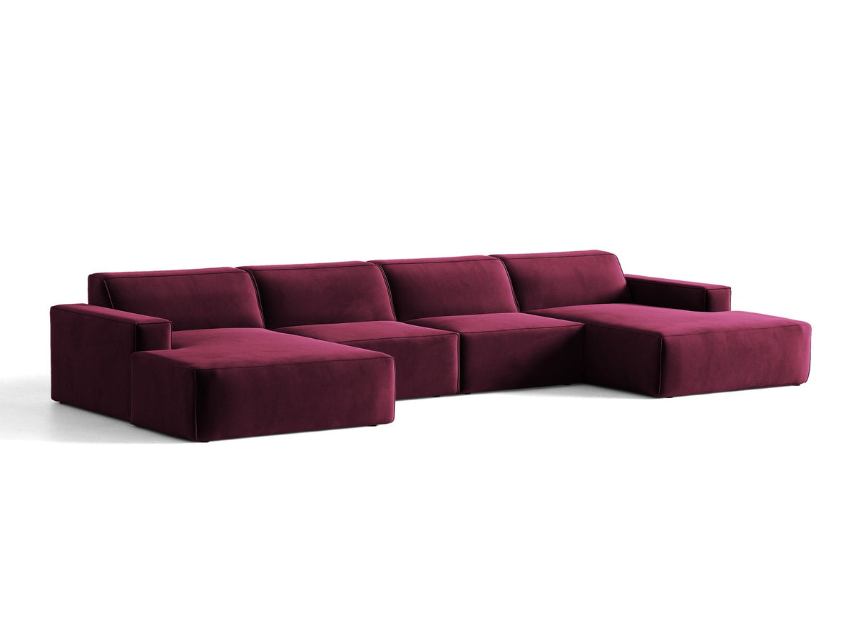 Modulares Panoramasofa Jodie von Micadoni, Ecksofa in Leichtes Beige mit Samtbezug Venus und schwarzen Kunststoffbeinen