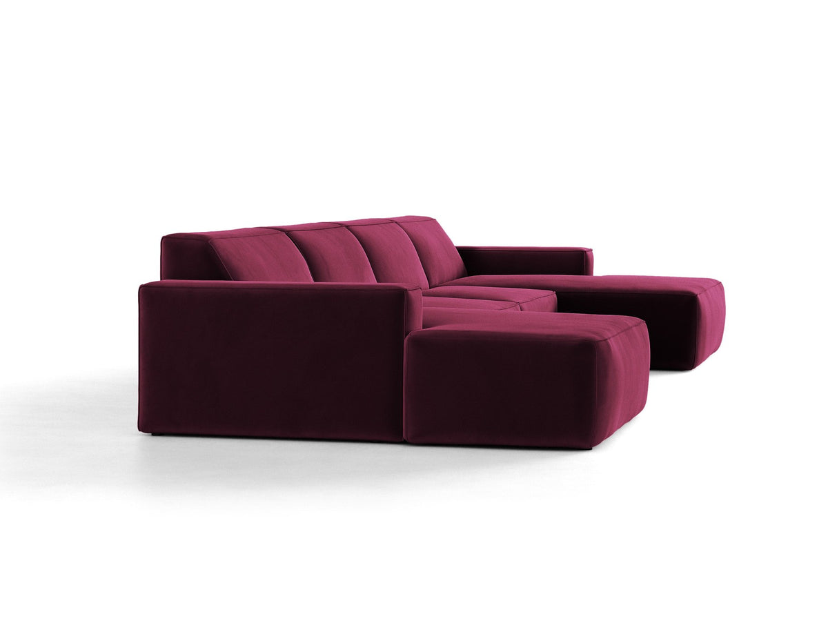 Modulares Panoramasofa Jodie von Micadoni, Ecksofa in Leichtes Beige mit Samtbezug Venus und schwarzen Kunststoffbeinen