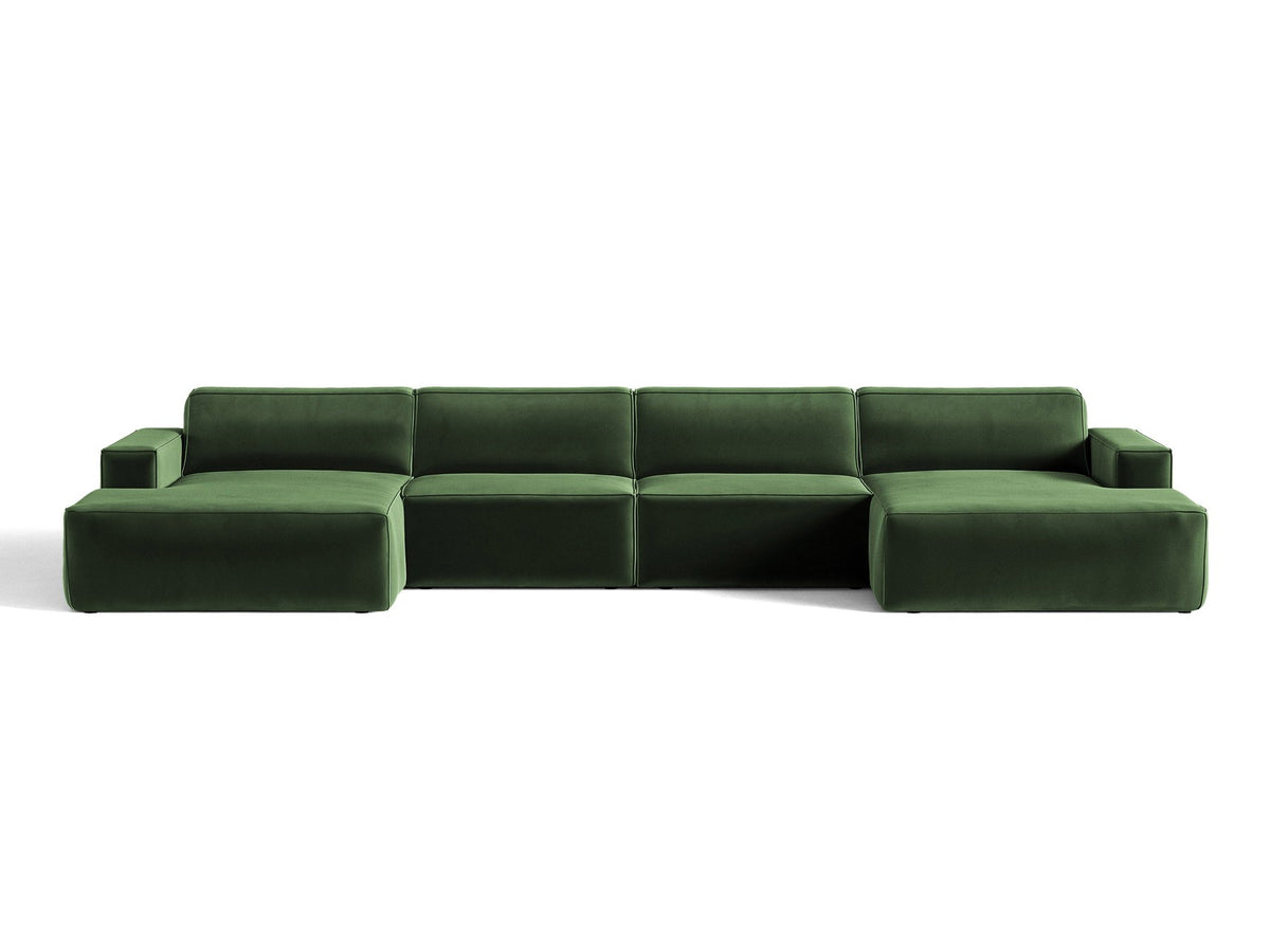 Modulares Panoramasofa Jodie von Micadoni, Ecksofa in Leichtes Beige mit Samtbezug Venus und schwarzen Kunststoffbeinen