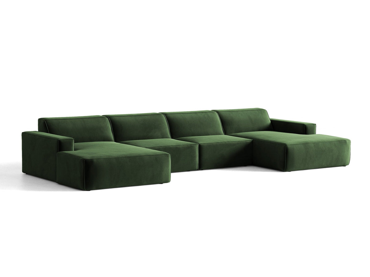 Modulares Panoramasofa Jodie von Micadoni, Ecksofa in Leichtes Beige mit Samtbezug Venus und schwarzen Kunststoffbeinen