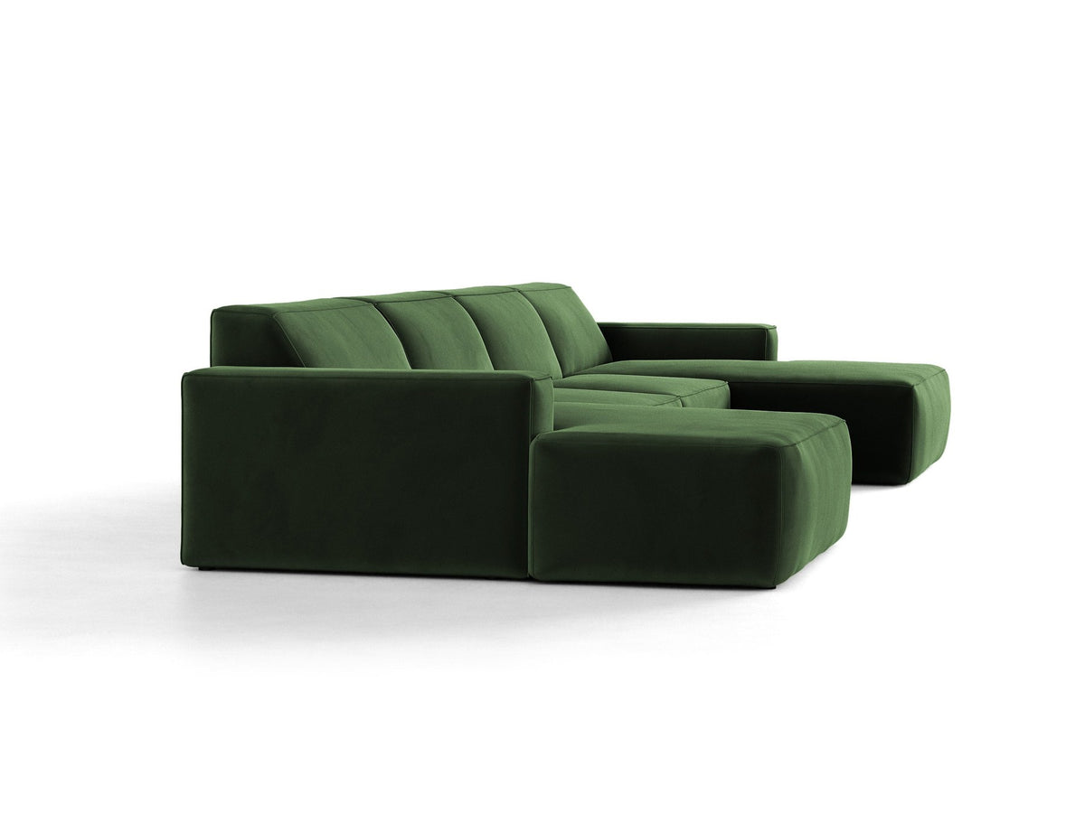 Modulares Panoramasofa Jodie von Micadoni, Ecksofa in Leichtes Beige mit Samtbezug Venus und schwarzen Kunststoffbeinen