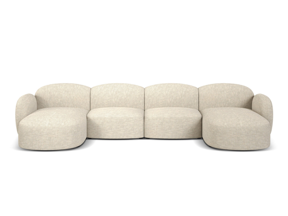 Blair Panoramasofa von Micadoni, 5er Sofa mit Massivholzrahmen, Chenille-Bezug Eden Beige und schwarzen Kunststoffbeinen, Ansicht von vorne.