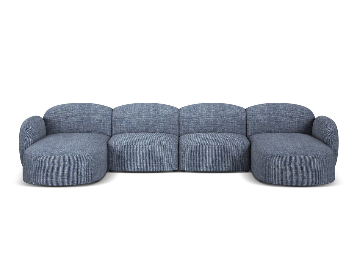 Blair Panoramasofa von Micadoni, 5er Sofa mit Massivholzrahmen, Chenille-Bezug Eden Beige und schwarzen Kunststoffbeinen, Ansicht von vorne.