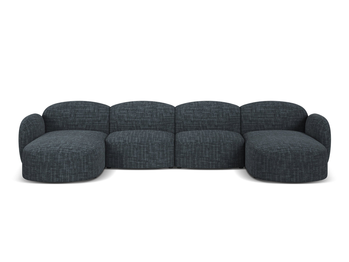 Blair Panoramasofa von Micadoni, 5er Sofa mit Massivholzrahmen, Chenille-Bezug Eden Beige und schwarzen Kunststoffbeinen, Ansicht von vorne.