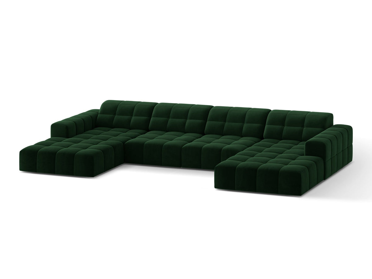 Panoramasofa Jennifer von Micadoni in leichtem Beige, grosses Ecksofa mit Stoffbezug Bluvel 22 und schwarzen Kunststoffbeinen.