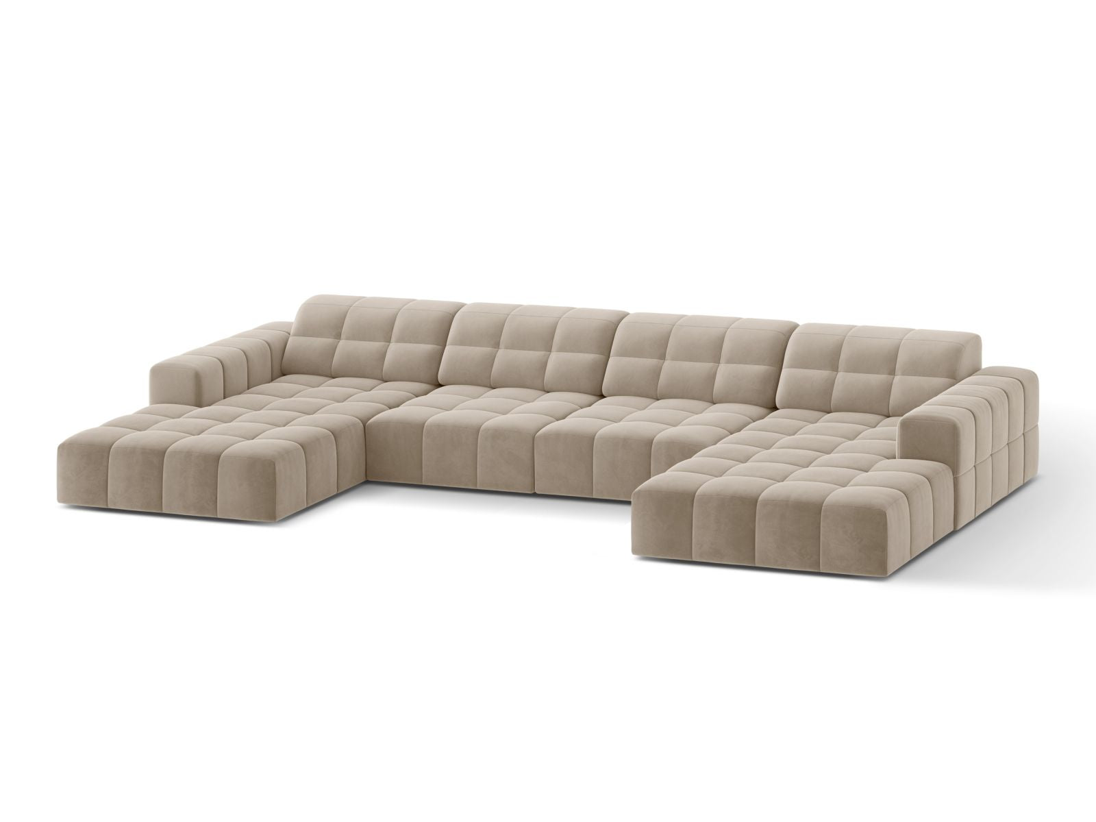 Elegantes 6-Sitzer Ecksofa Jennifer in stilvollem Dunkelbeige, ideal für moderne Wohnräume und gemütliche Abende.