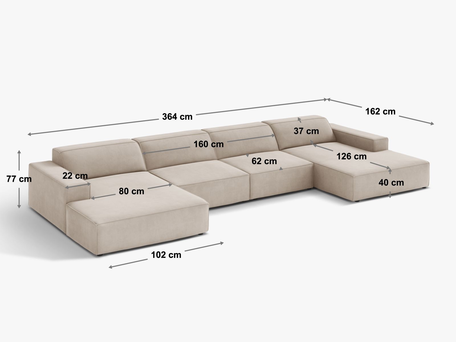 Modulares 6-Sitzer Sofa Jodie Velour in edlem Dunkelbraun, perfekt für stilvolle Wohnzimmer, erhältlich bei Micadoni.