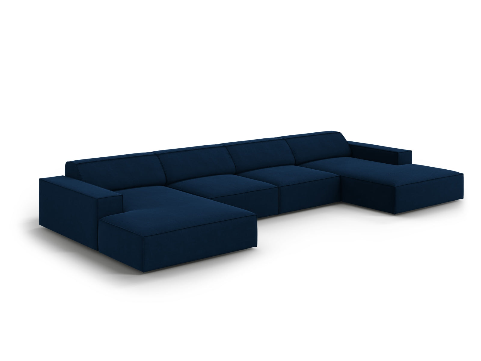 Luxuriöses 6-Sitzer Jodie Velour Sofa in Royalblau, perfekt für moderne Wohnkonzepte und gemütliche Zusammenkünfte.