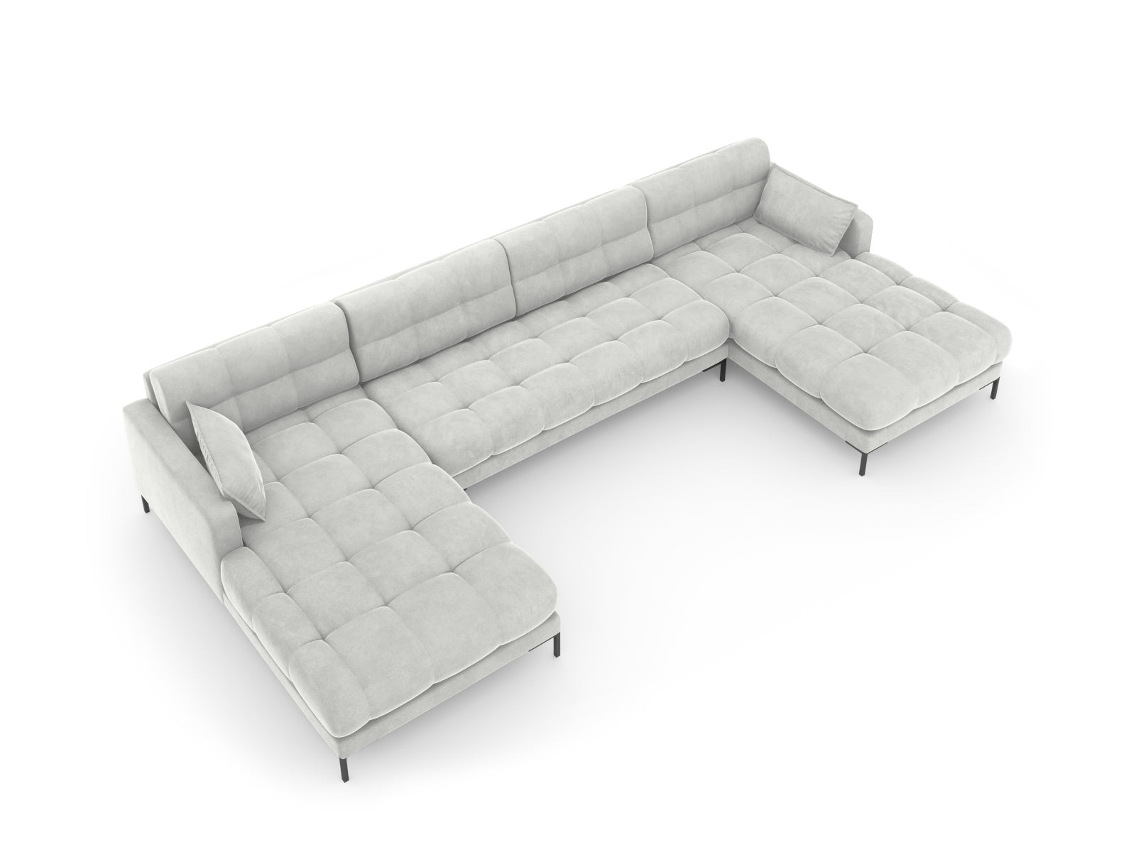Elegantes 6-Sitzer Sofa Mamaia aus Velours in Silber und Schwarz-Bluvel, ideal für moderne Wohnräume und gesellige Abende.