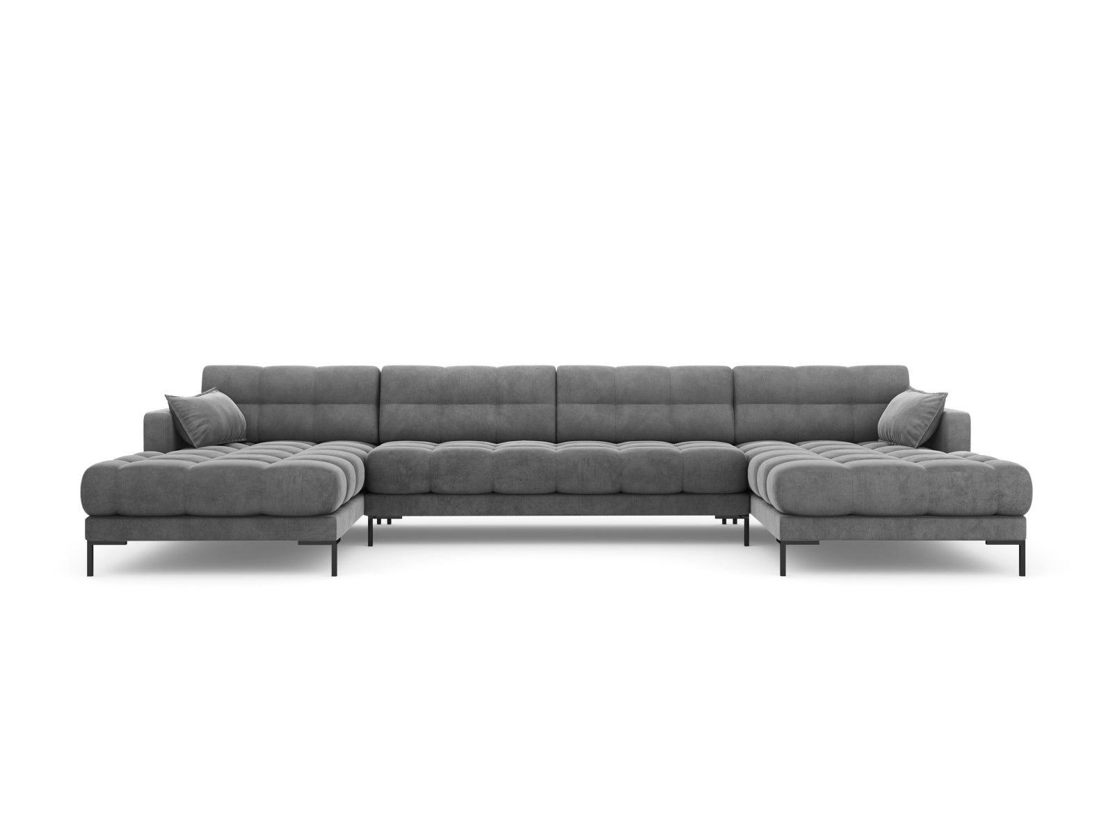 Stilvolles 6-Sitzer Mamaia Velour Panoramic Sofa in modernen Grautönen, perfekt für entspannte Stunden und einladende Wohnambiente.