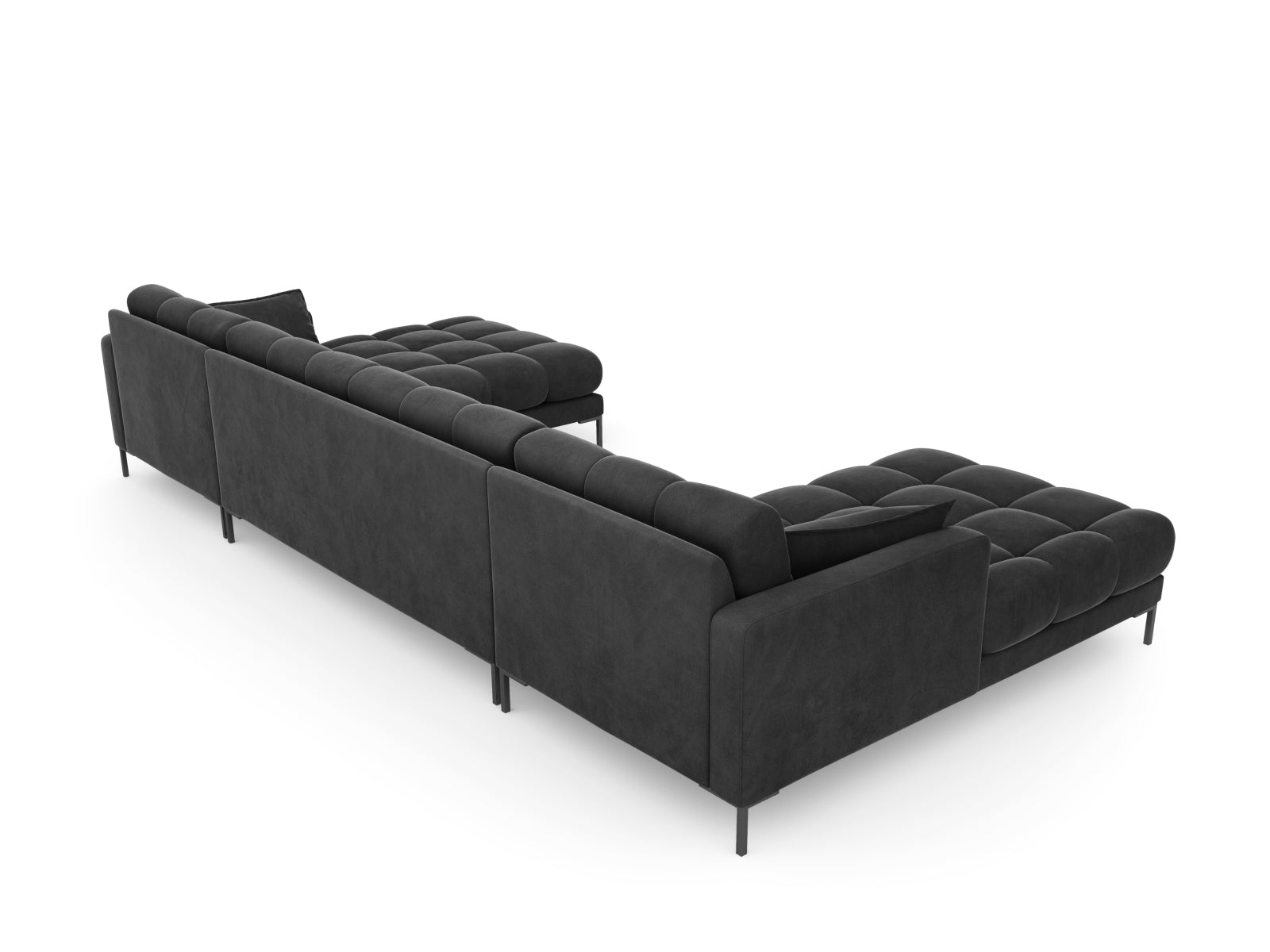 Stilvolles 6-Sitzer Velours Sofa Mamaia in Dunkelgrau, perfekt für entspannte Abende und moderne Wohnräume.