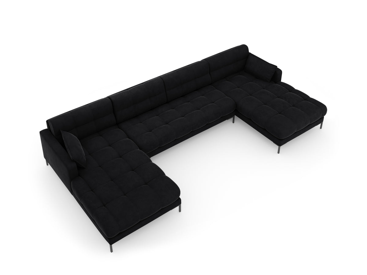 Mamaia Velour Panoramic Sofa 6 Sitzer in Black/Schwarz-Bluvel präsentiert im Onlineshop von KAQTU Design AG. 3er Sofa ist von Micadoni