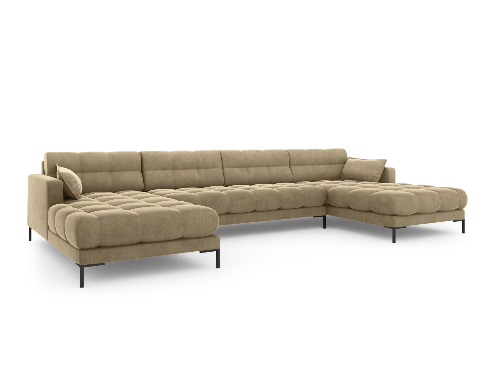Mamaia Velour Panoramic Sofa 6 Sitzer in Beige/Schwarz-Bluvel präsentiert im Onlineshop von KAQTU Design AG. 3er Sofa ist von Micadoni