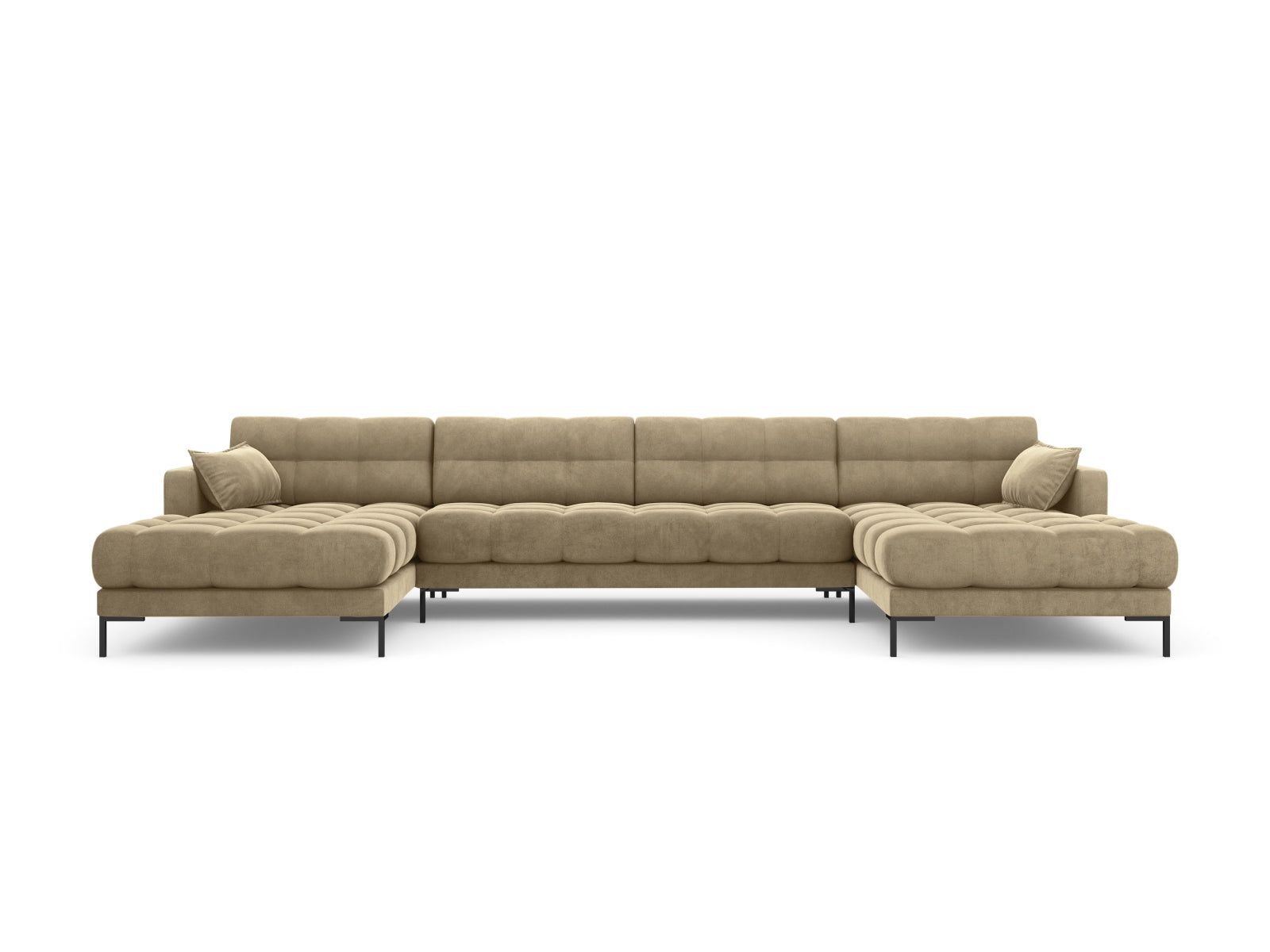 Stilvolles 6-Sitzer Sofa Mamaia aus Velours in Beige und Schwarz, perfekt für gemütliche Abende und moderne Einrichtung.