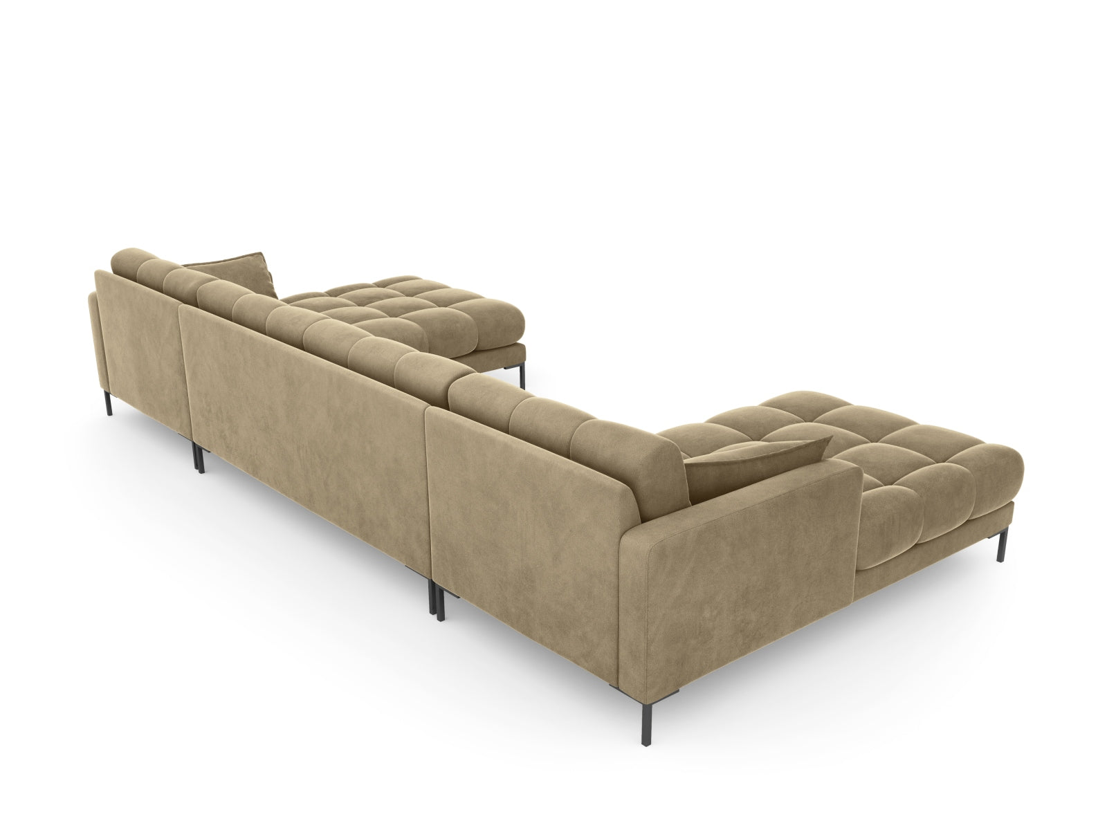 Luxuriöses 6-Sitzer Sofa Mamaia aus weichem Velours in Beige und Schwarz, perfekt für gesellige Abende und modernes Wohndesign.
