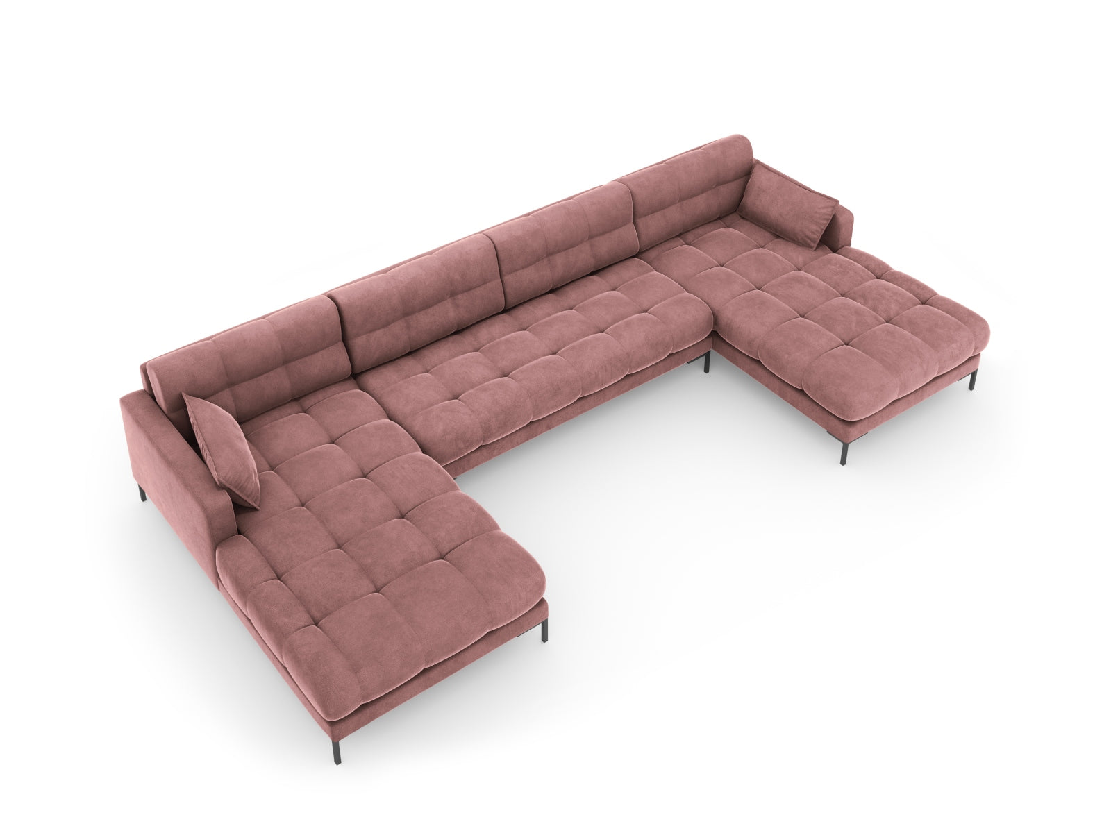 Elegantes 6-Sitzer Sofa Mamaia in Velours, kombiniert Pink und Schwarz für ein einladendes, modernes Wohngefühl.