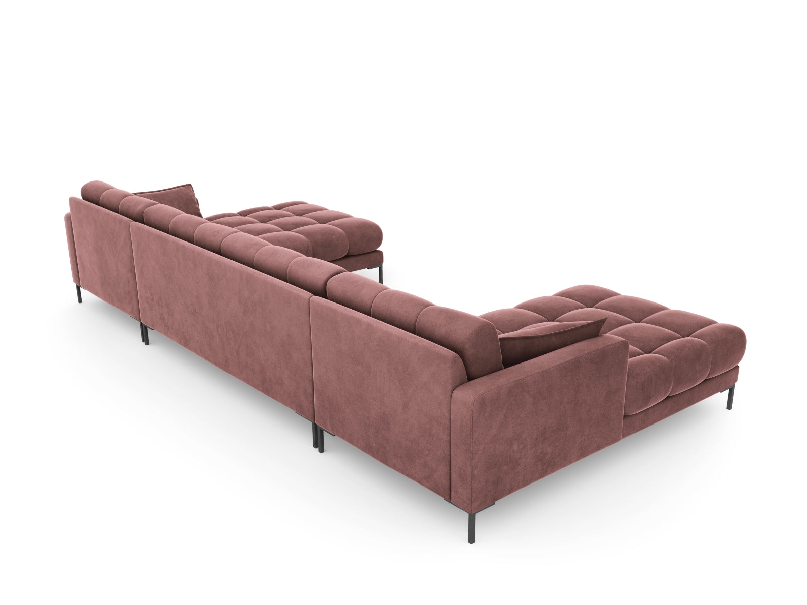 Stylisches 6-Sitzer Velourssofa Mamaia in Pink und Schwarz, ideal für ein modernes und gemütliches Wohnzimmer.