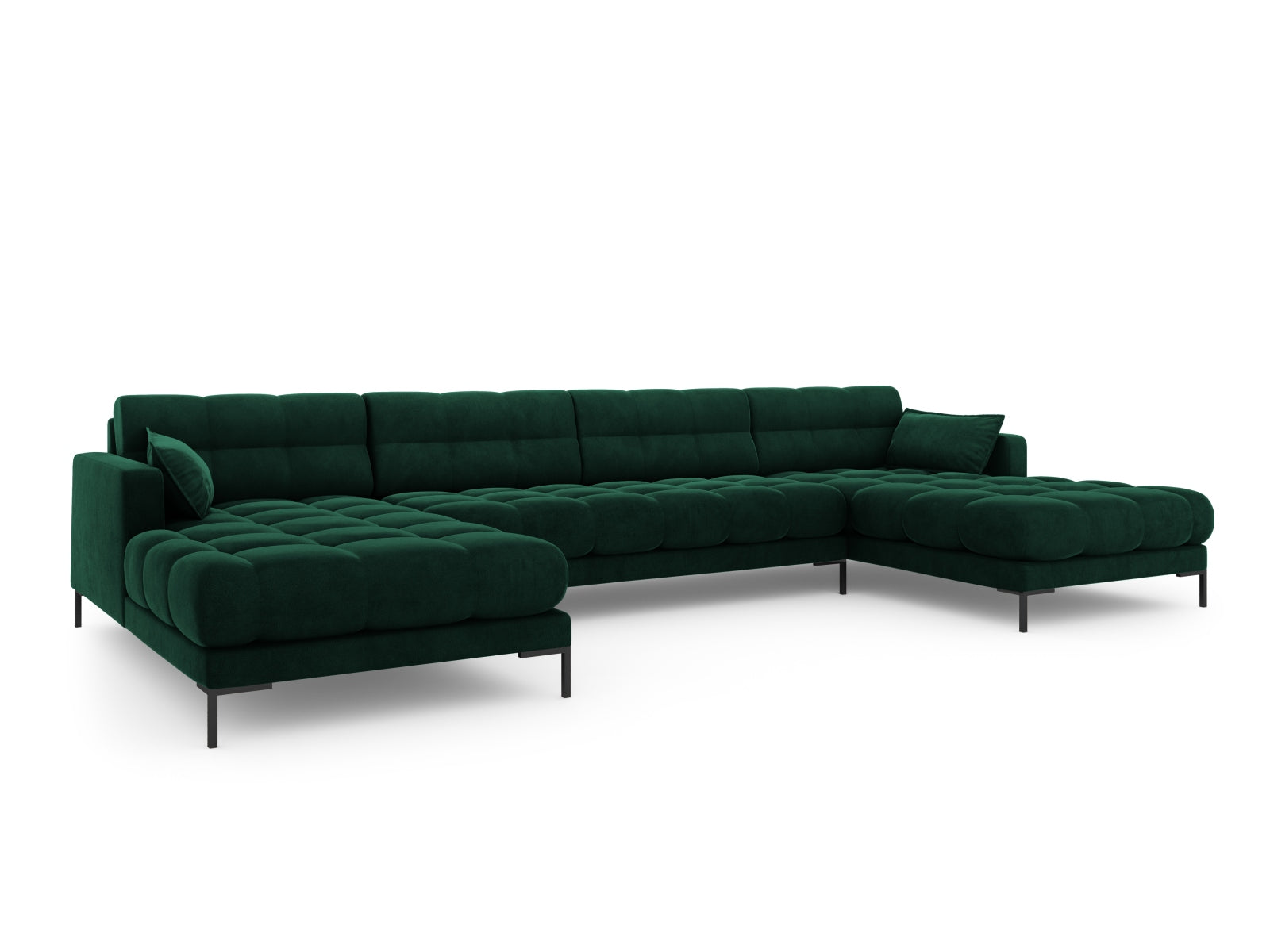 Mamaia Velour Panoramic Sofa 6 Sitzer in Bottle Green/Schwarz-Bluvel präsentiert im Onlineshop von KAQTU Design AG. 3er Sofa ist von Micadoni