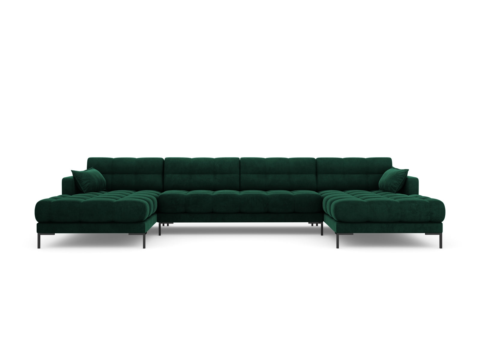 Stilvolles 6-Sitzer Sofa Mamaia aus Velours in edlem Flaschengrün und Schwarz-Bluvel, perfekt für zeitgemäße Wohnkonzepte.