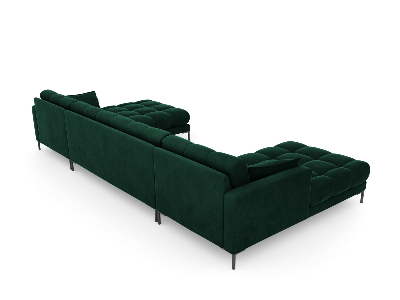 Stilvolles 6-Sitzer Sofa Mamaia aus weichem Velours in edlem Flaschengrün, perfekt für gemütliche Zusammenkünfte und zeitgemäße Einrichtung.