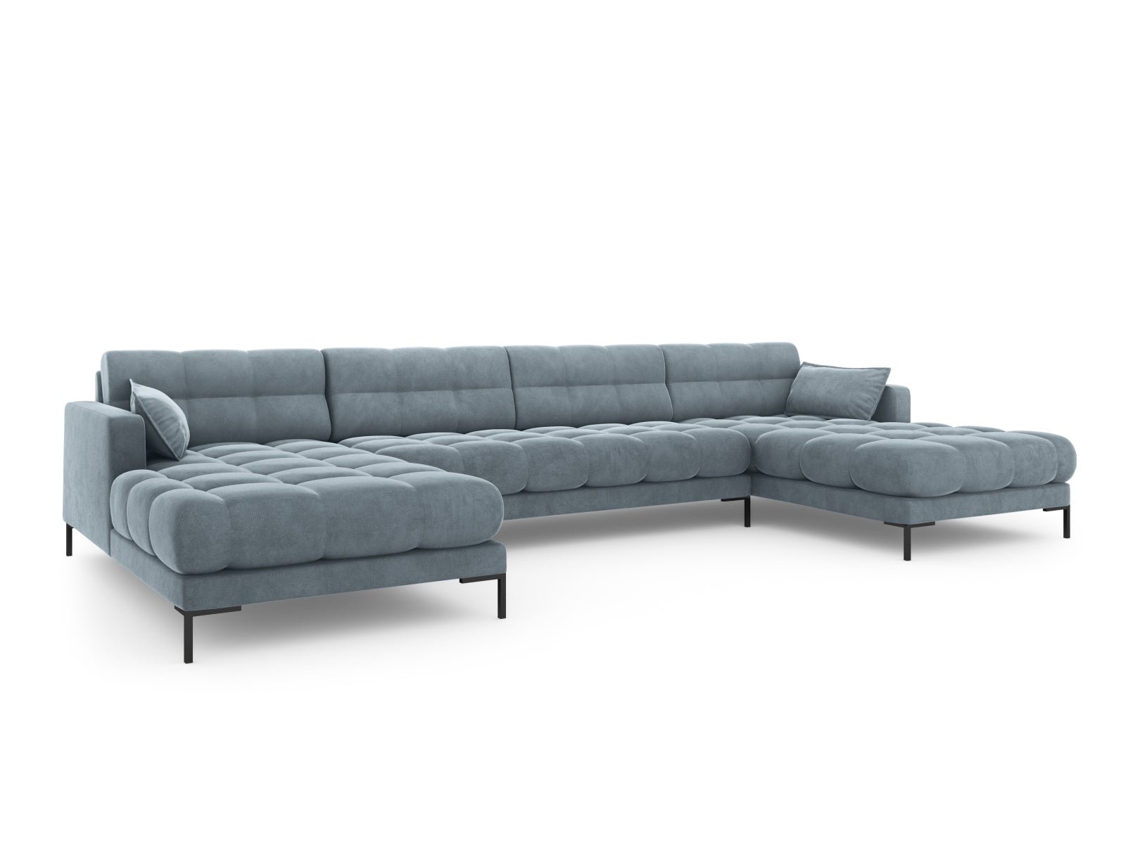 Mamaia Velour Panoramic Sofa 6 Sitzer in Light Blue/Schwarz-Bluvel präsentiert im Onlineshop von KAQTU Design AG. 3er Sofa ist von Micadoni