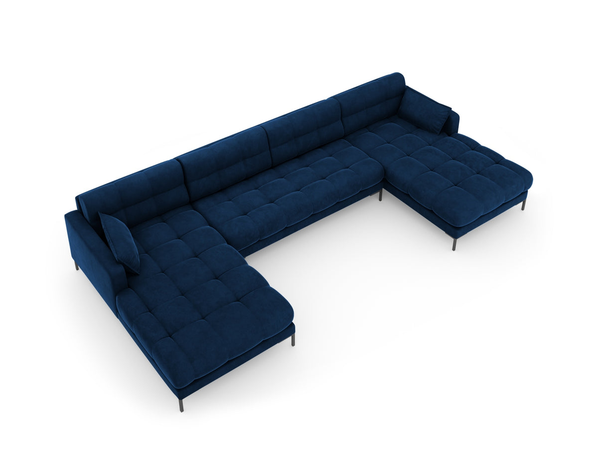 Mamaia Velour Panoramic Sofa 6 Sitzer in Royal Blue/Schwarz-Bluvel präsentiert im Onlineshop von KAQTU Design AG. 3er Sofa ist von Micadoni