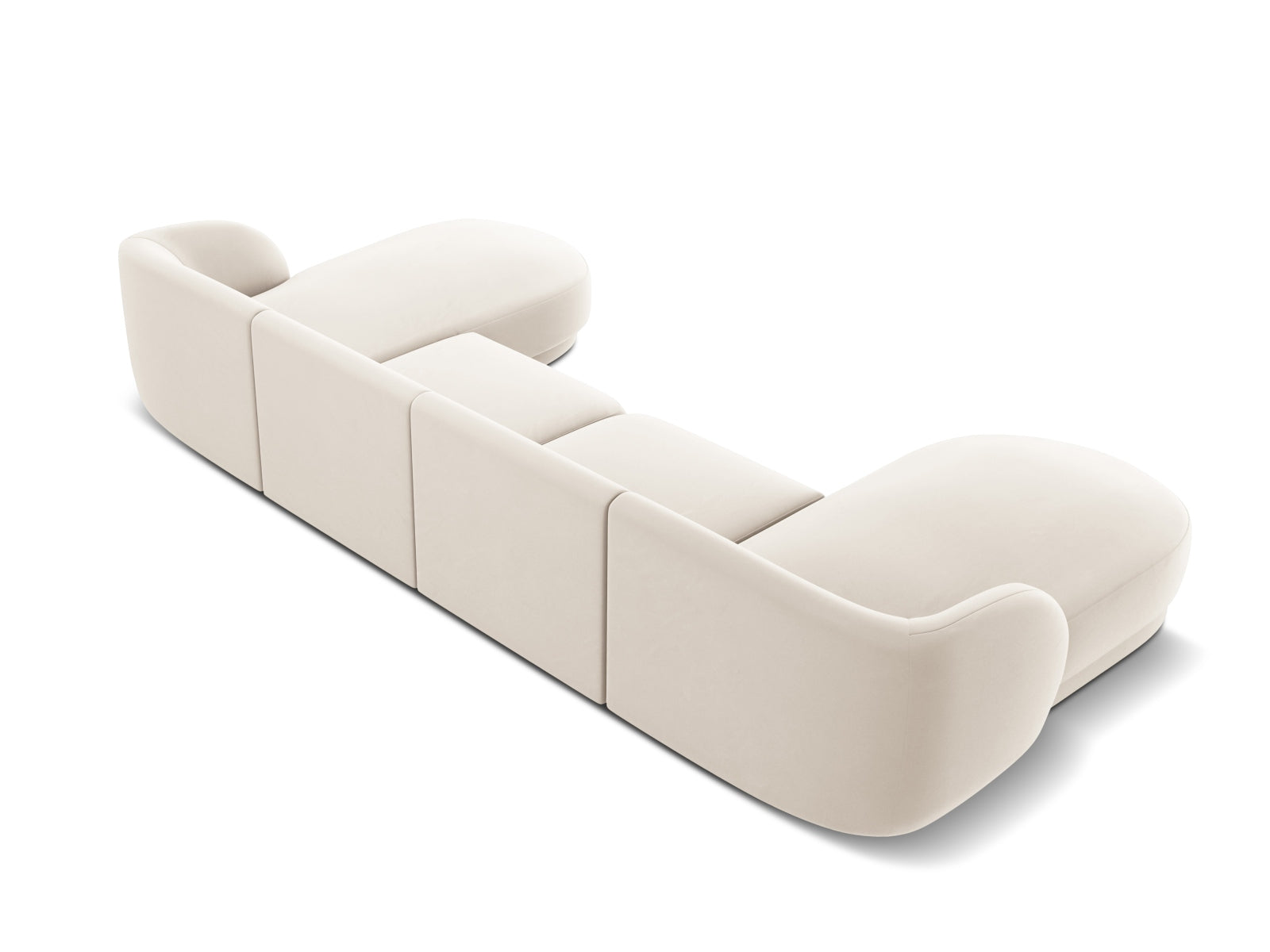 Elegantes 5-Sitzer Miley Velour Panoramic Sofa in stilvollem Beige, ideal für gemütliche Abende und stilvolle Einrichtung.