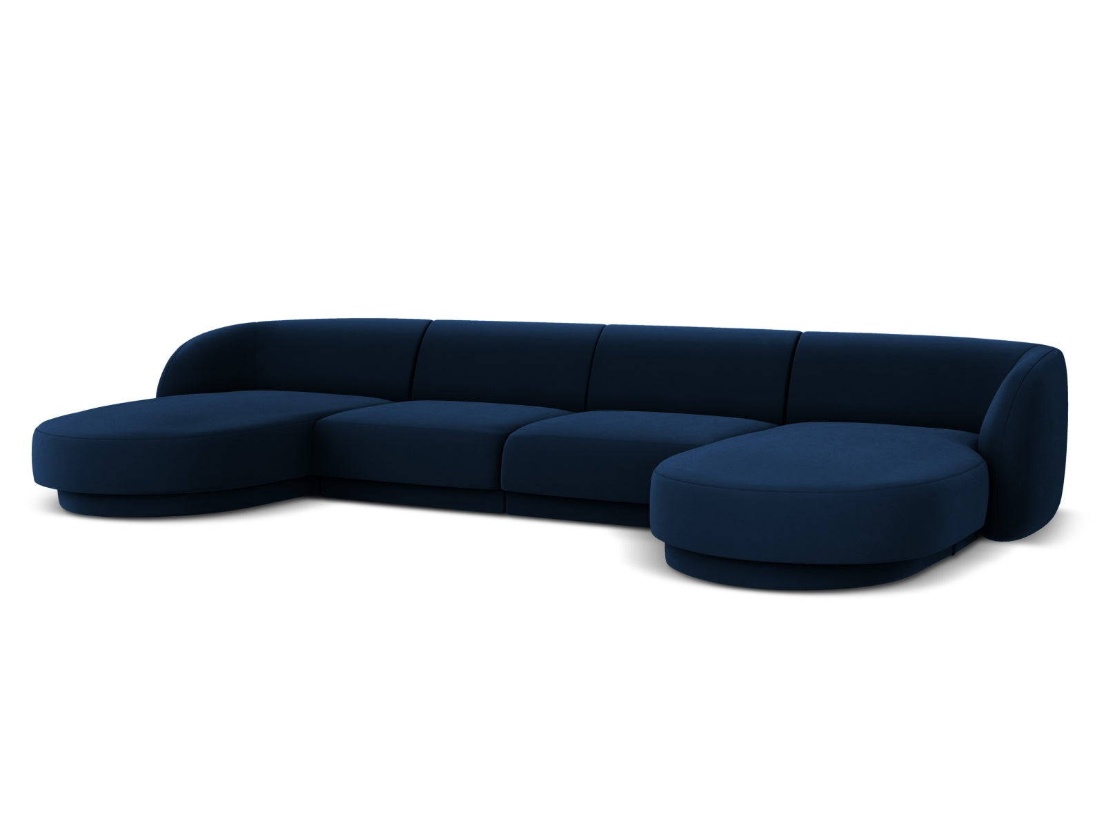 Luxuriöses 5-Sitzer Miley Velour Panoramic Sofa in Royal Blue, perfekt für gesellige Abende und stilvolle Wohnräume.